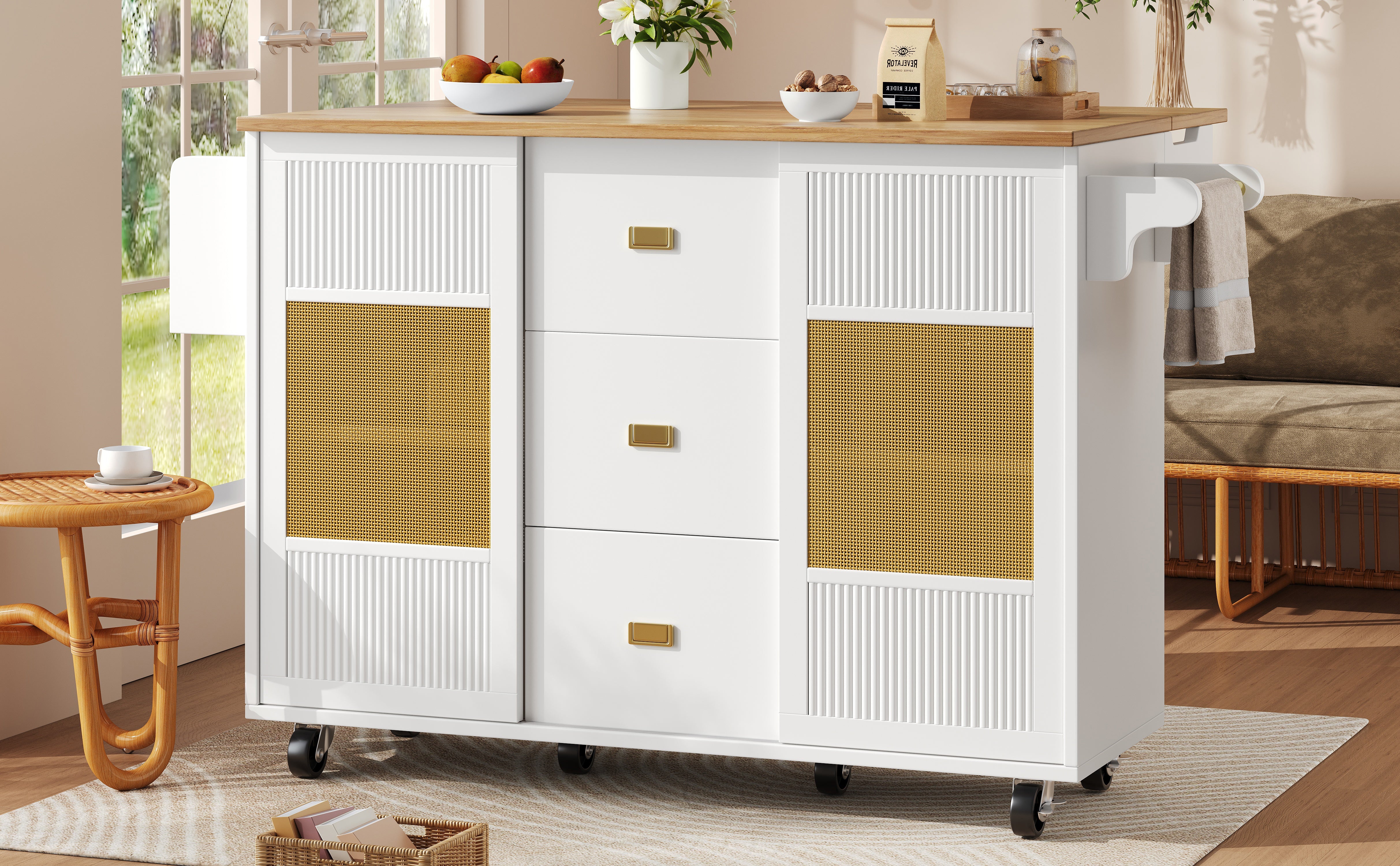 Logidon Kitchen Island Extendable with Wheels White 146x70x90 cm