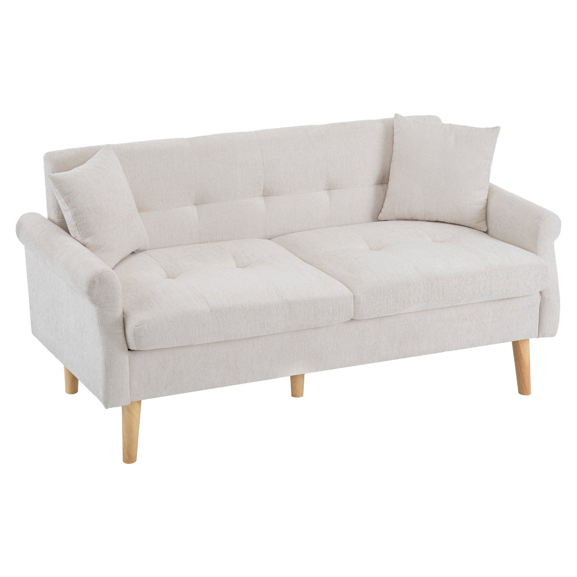 Logidon Chenille Tweepersoonsbank Beige Modern Design Gestoffeerd