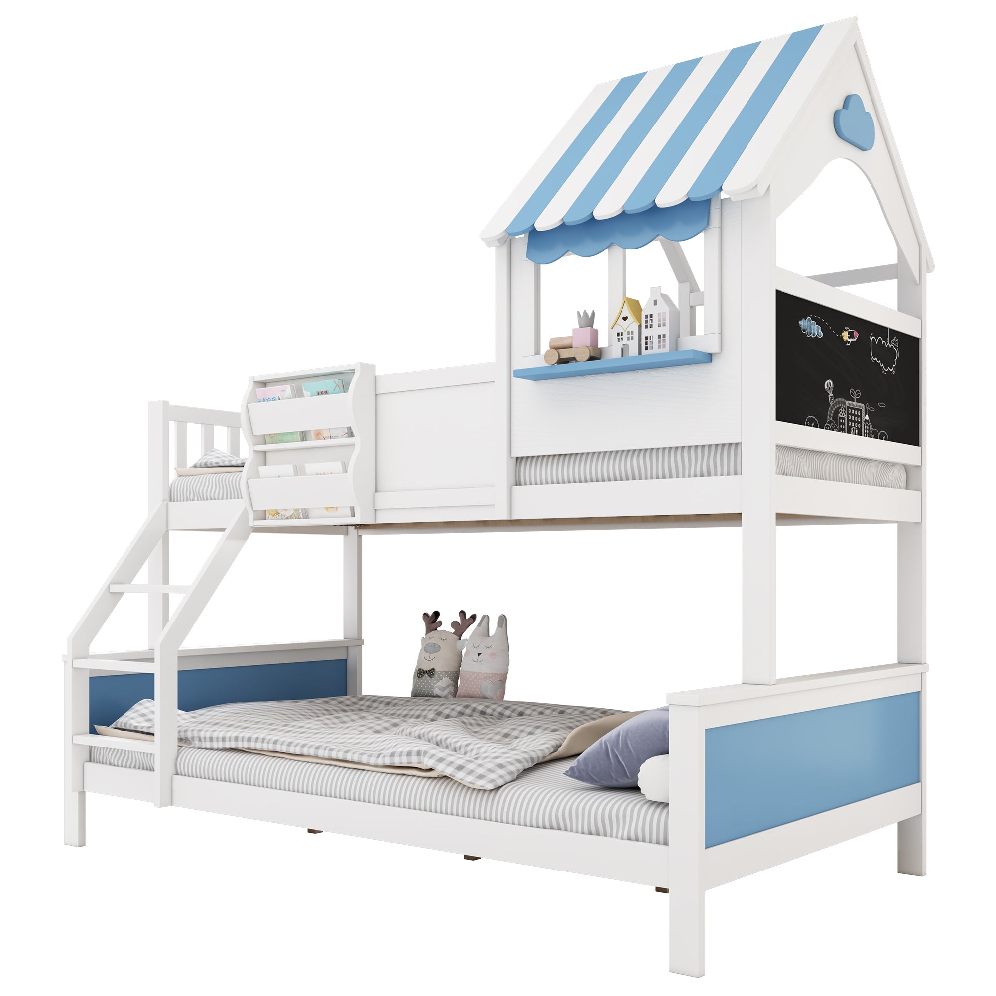 Logidon stapelbed kinderbed met opbergruimte 90x200/120x200 wit-blauw