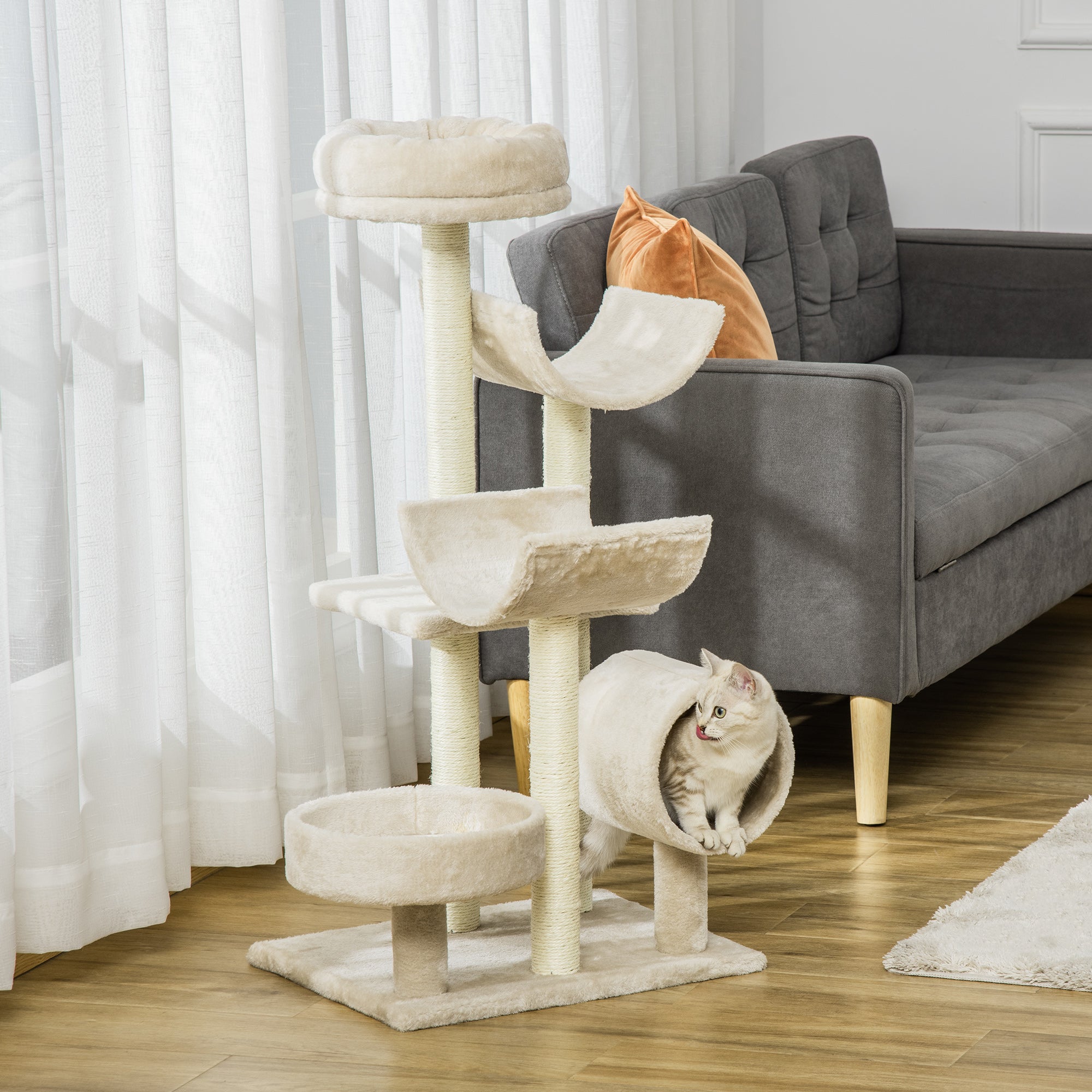 Logidon Cat Scratching Post Beige Climbing Paradise With Tunnel 105 cm