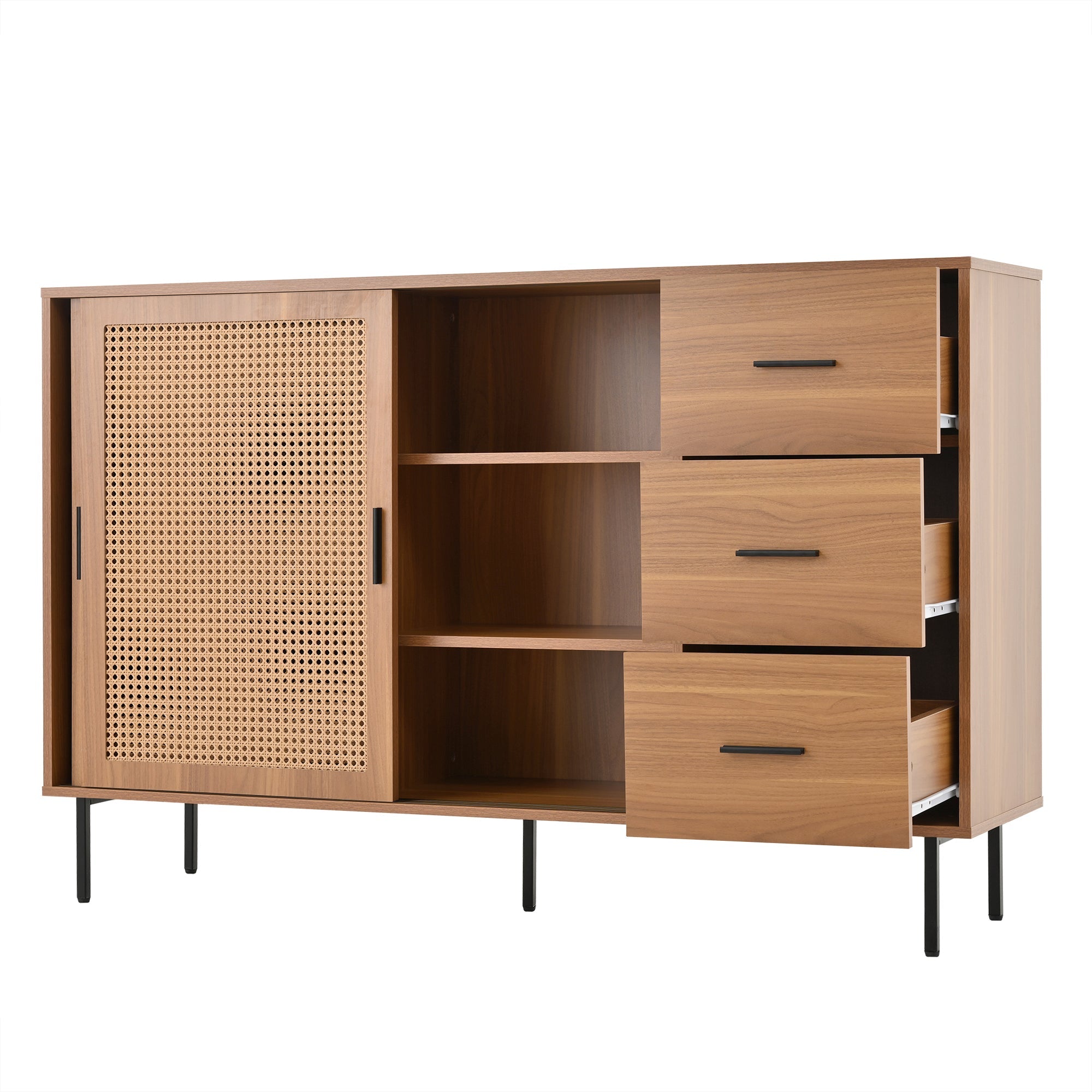 Logidon dressoir naturel 140x37x91cm met 2 schuifdeuren en 3 lades