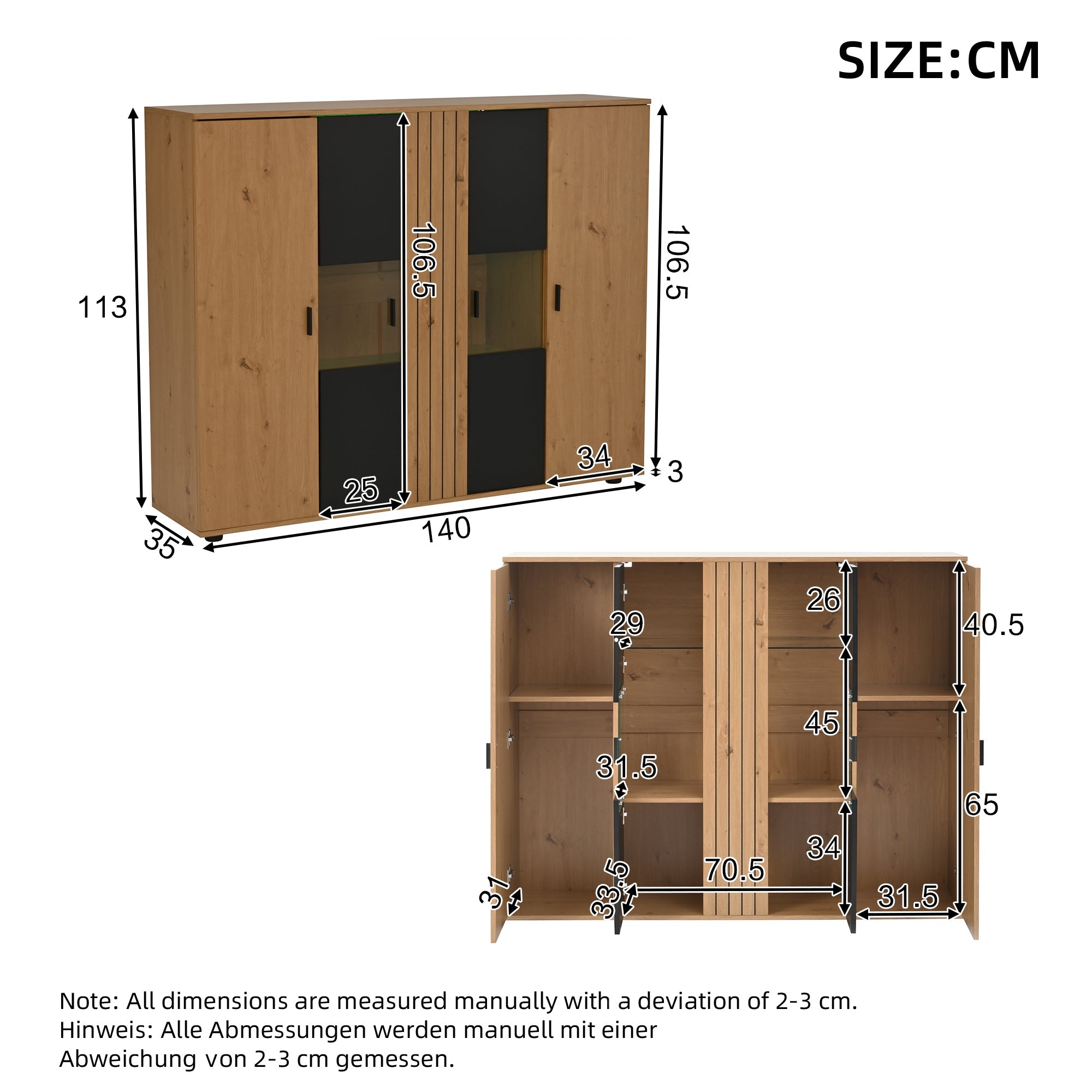 Logidon dressoir 140 x 35 x 113 cm Verstelbare verdelers 4 deuren