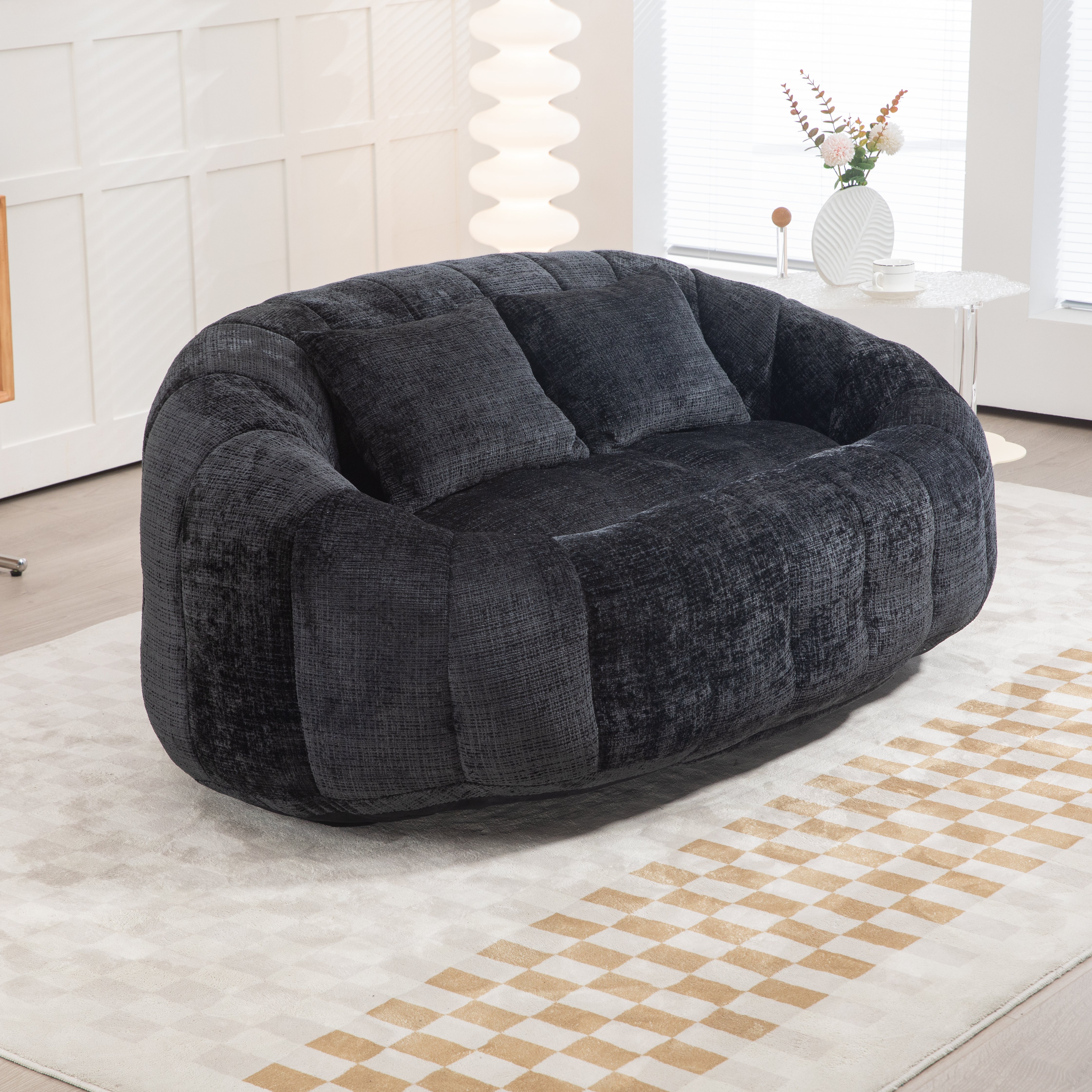 Logidon Luxe Zitzak met Hoge Rug Chenille Zwart 150x95 cm