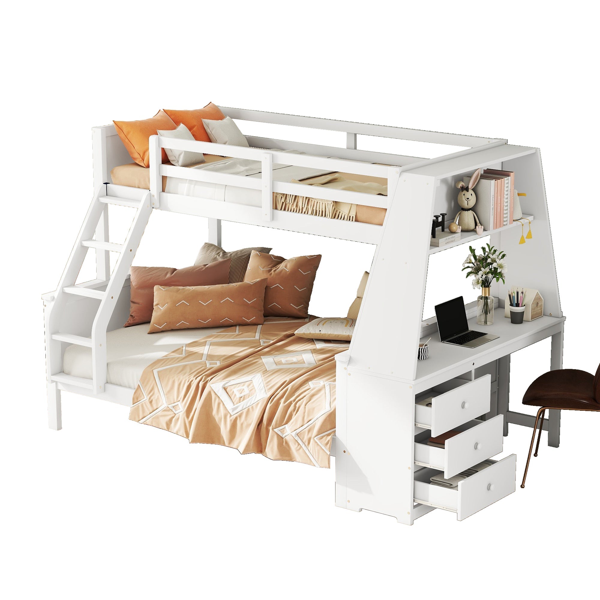 Logidon Bunk Bed 90x200 and 140x200 with Table and Storage Space White