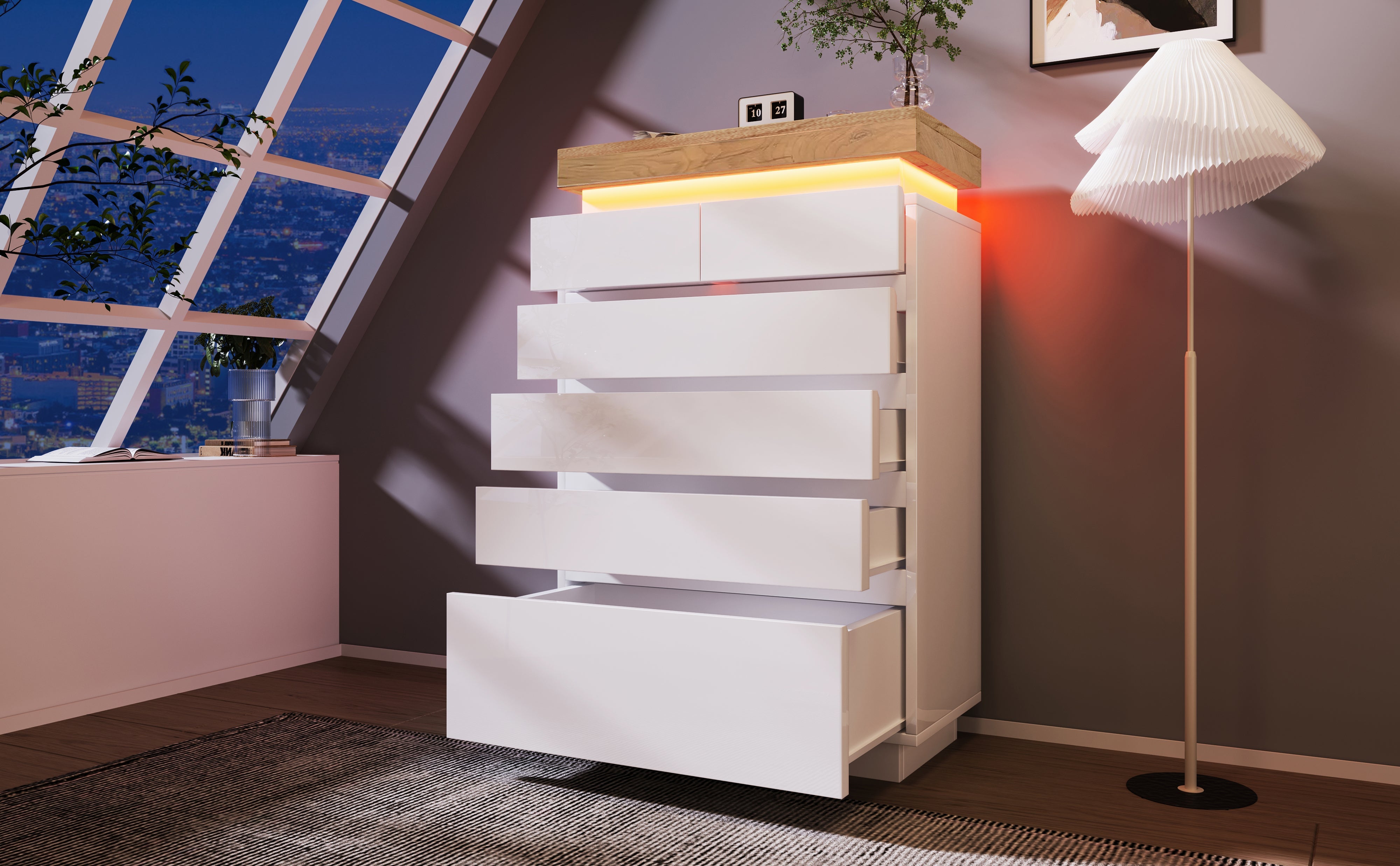 Logidon sideboard 6 drawers white 115x73x39 cm LED app control