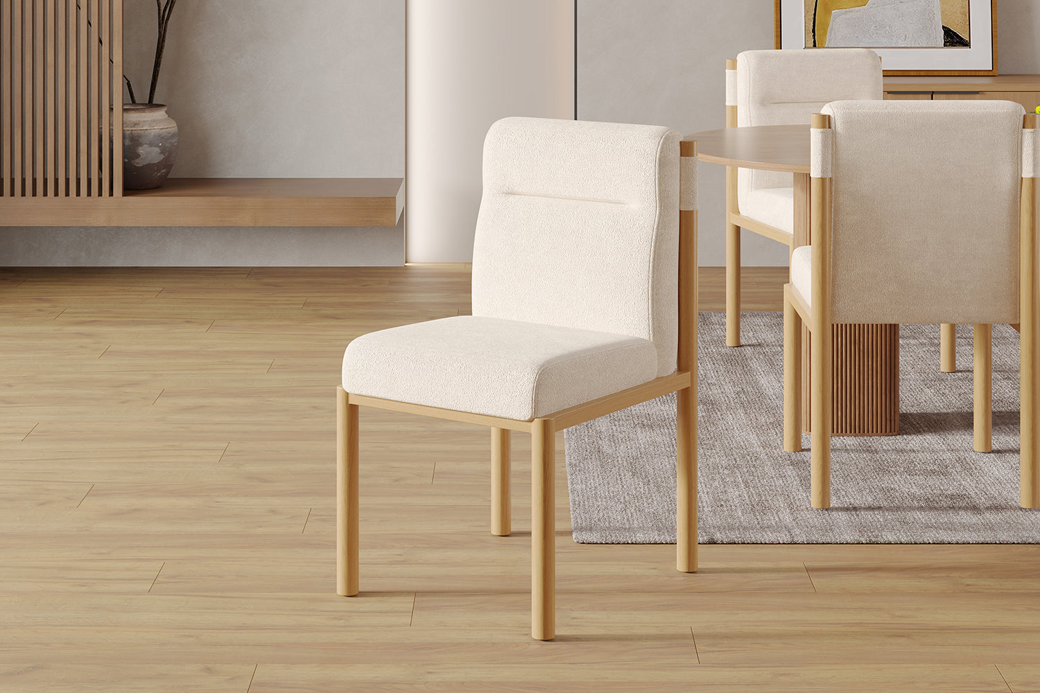 Logidon eetkamerstoelen set van 2 beige Sherpa stof eikenhoutlook