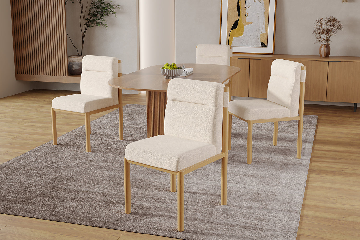 Logidon eetkamerstoelen set van 2 beige Sherpa stof eikenhoutlook