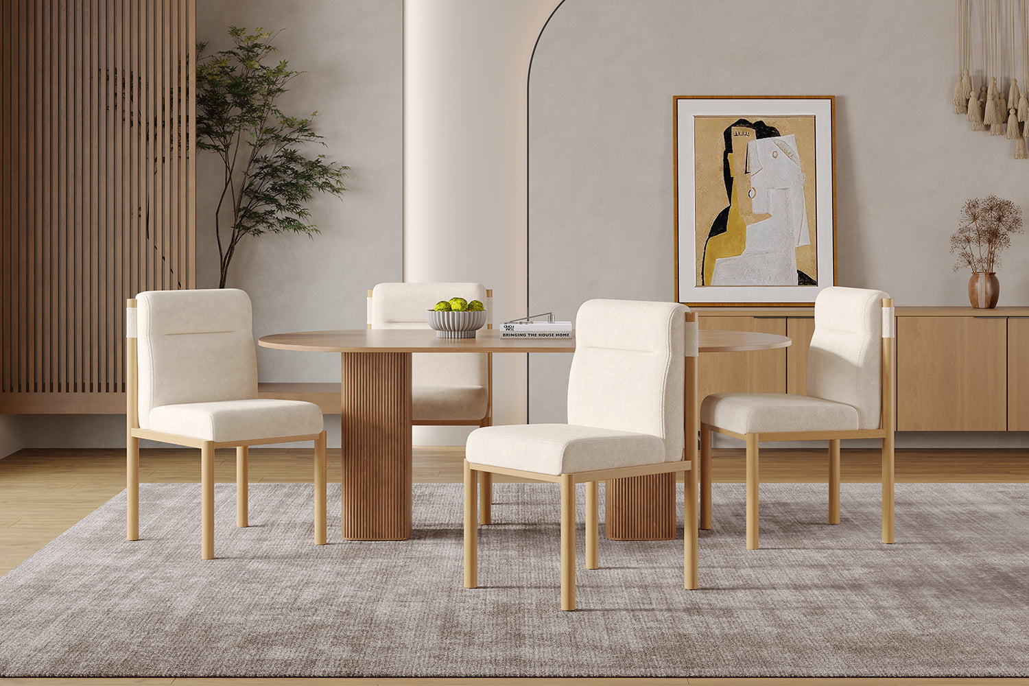 Logidon eetkamerstoelen set van 2 beige Sherpa stof eikenhoutlook