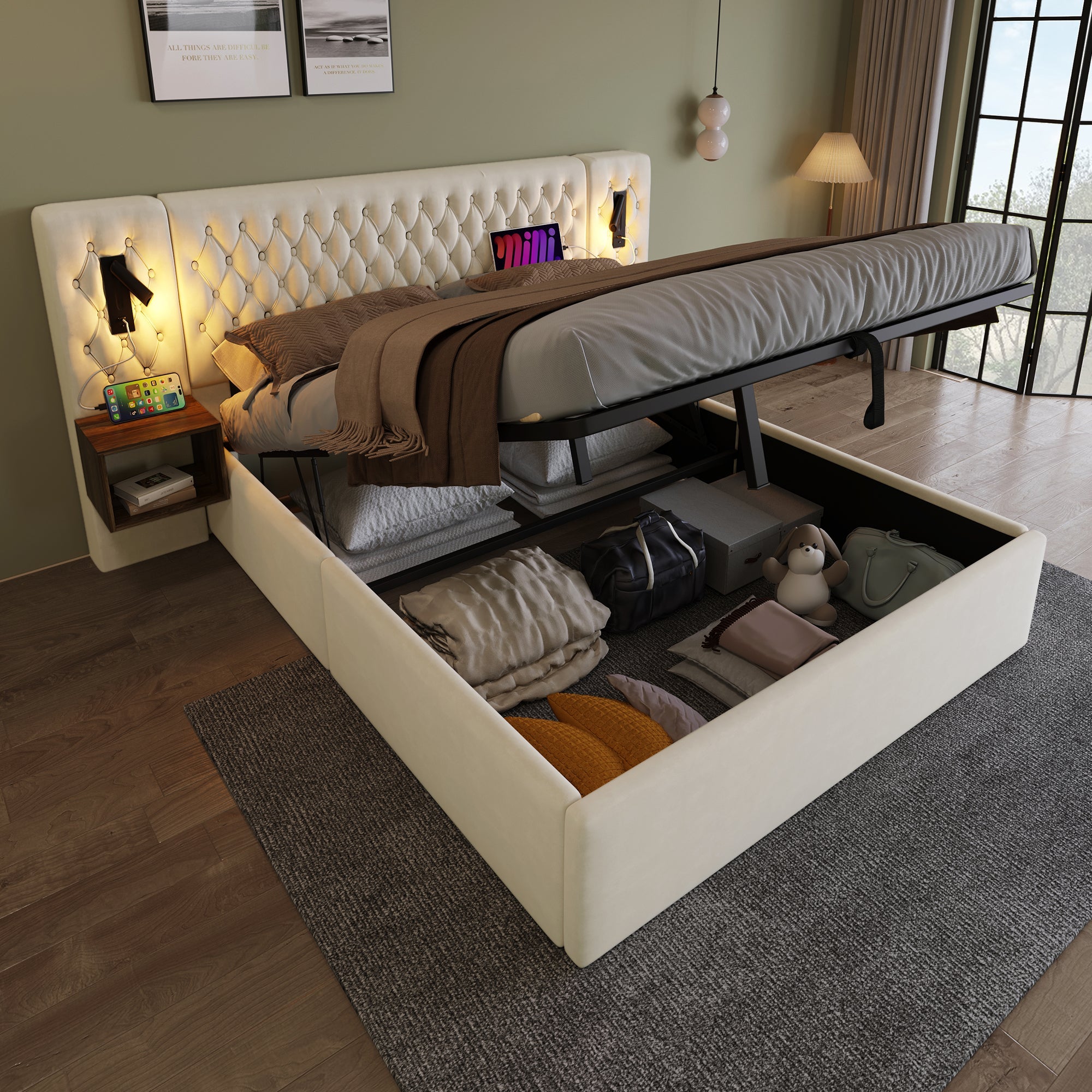 Logidon bedsysteem beige 160x200 cm hydraulisch opbergmatras