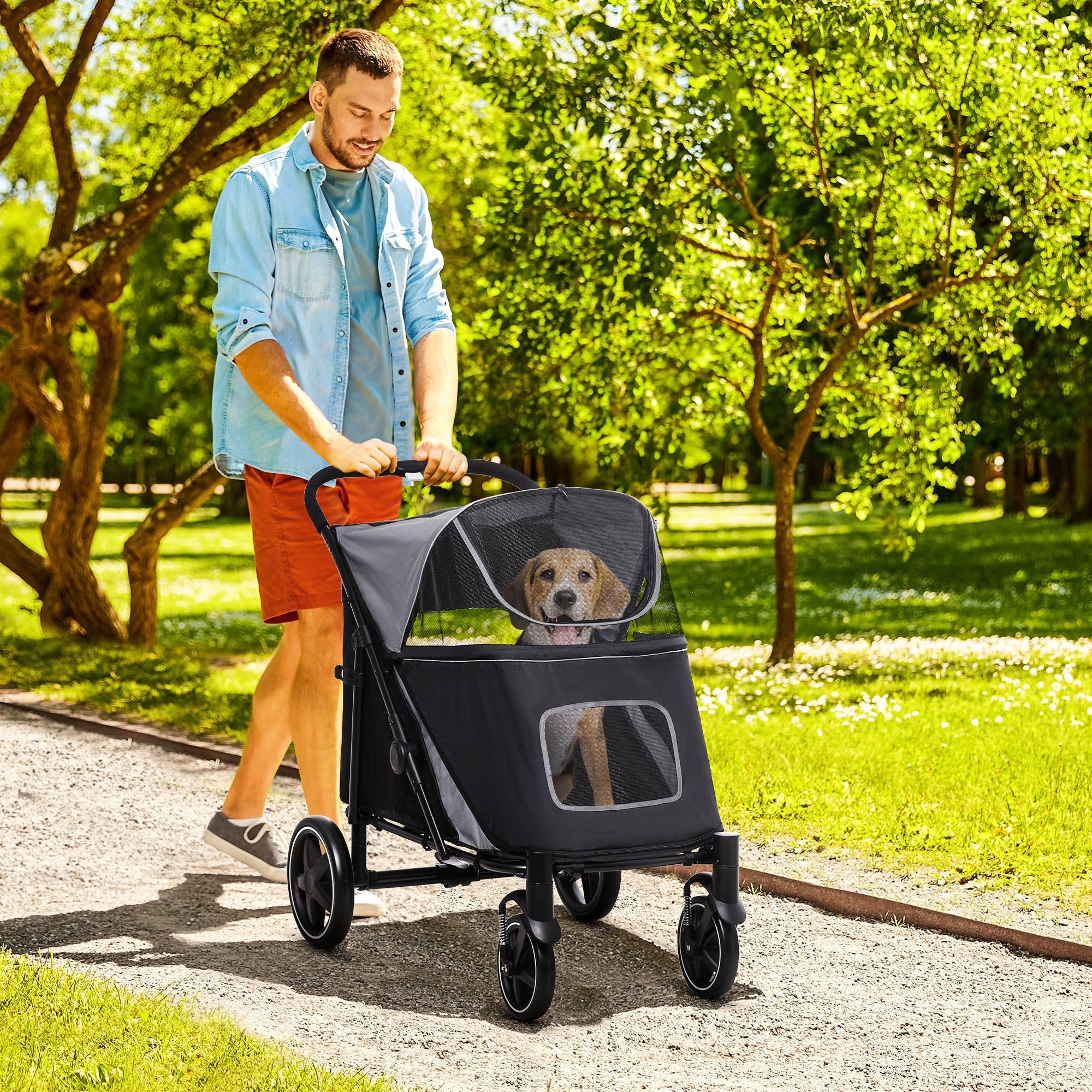 Logidon hondenbuggy grijs opvouwbare hondenbuggy tot 30 kg gaasraam