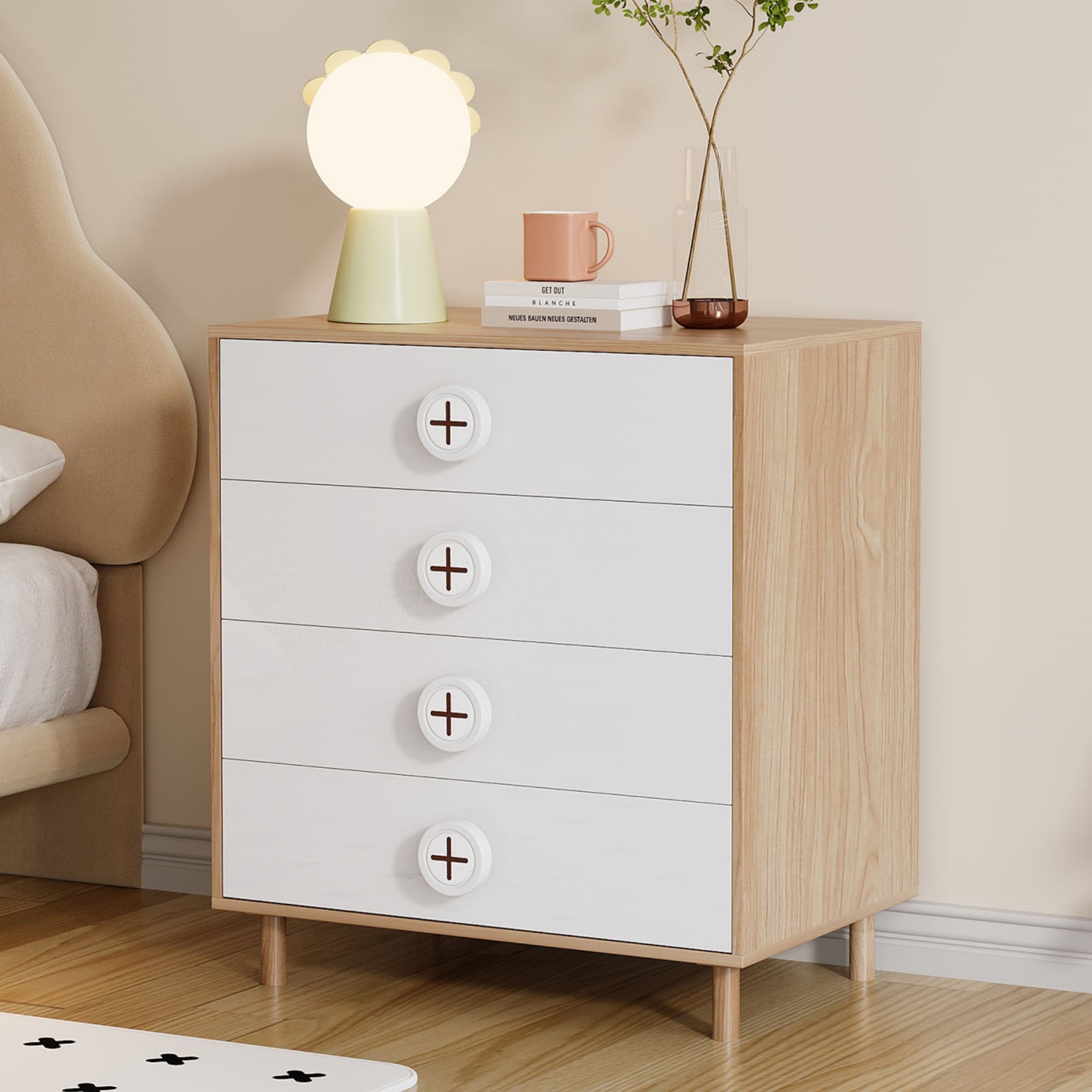 Logidon nachtkastje 4 lades wit houtlook 80x54x90 cm