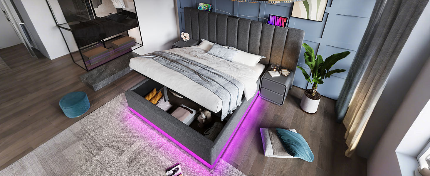 Logidon gestoffeerd bed 160x200 grijs met opbergruimte LED app bediening
