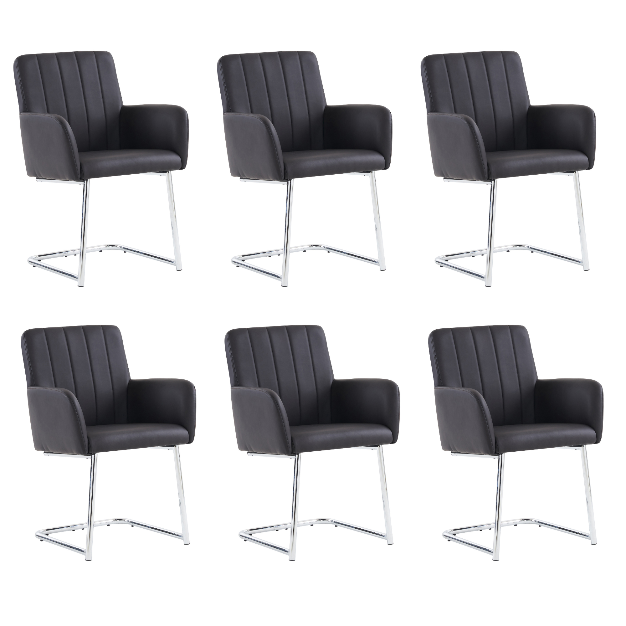 Logidon Set van 6 eetkamerstoelen verticale strepen kunstleer zwart