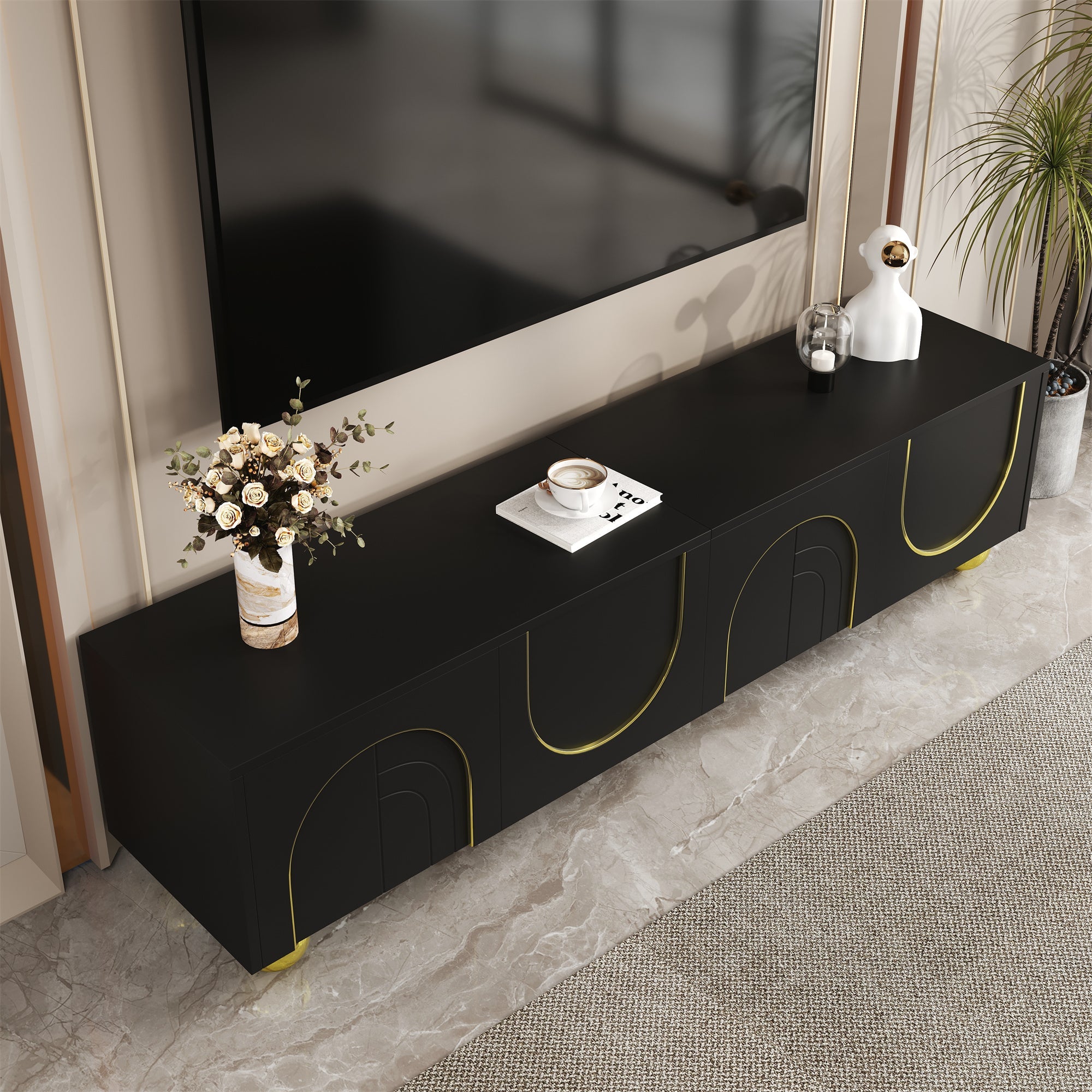Logidon TV-meubel zwart met gouden accenten en push-to-open 170 cm