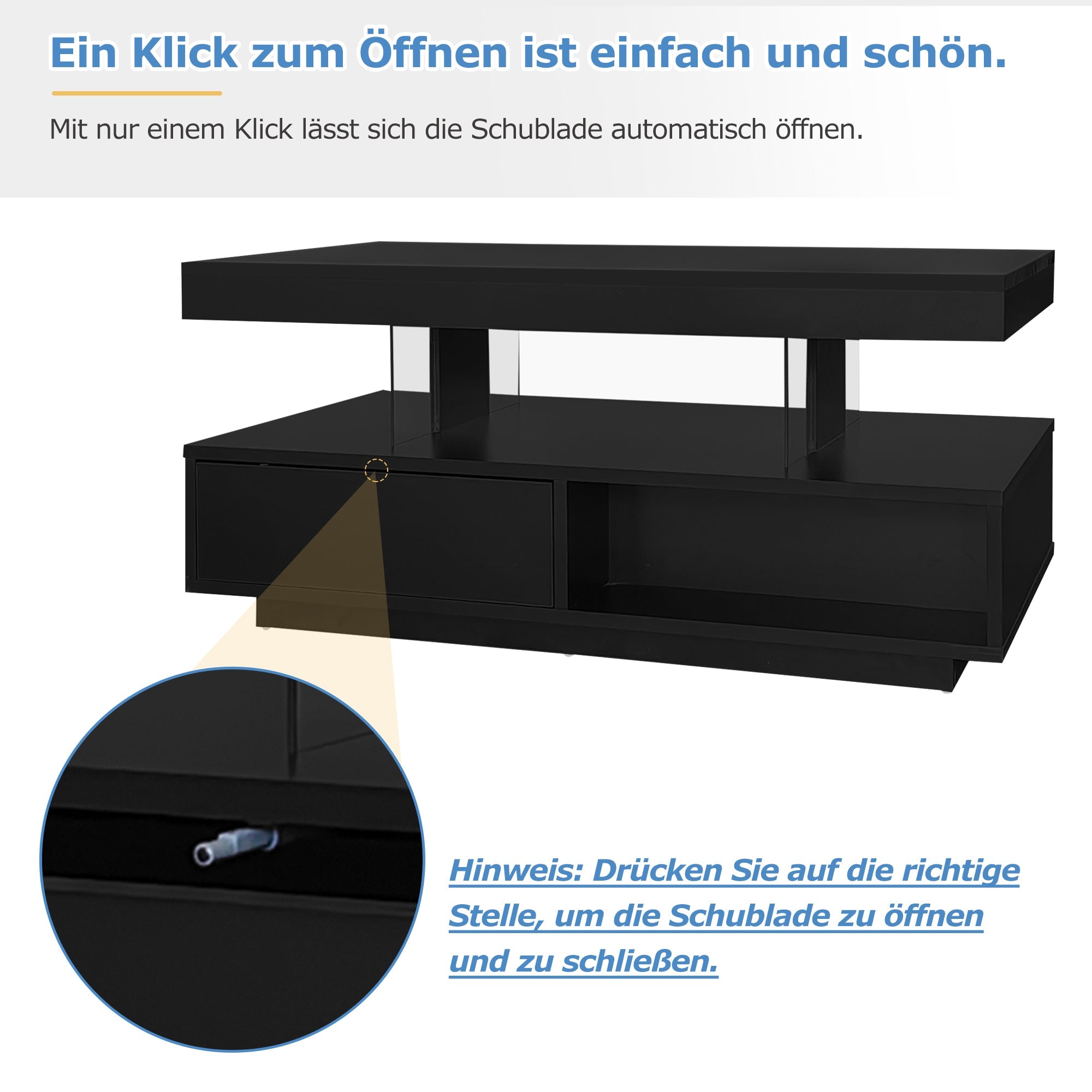 Logidon hoogglans salontafel zwart 95x50x42,5 cm glazen bladen