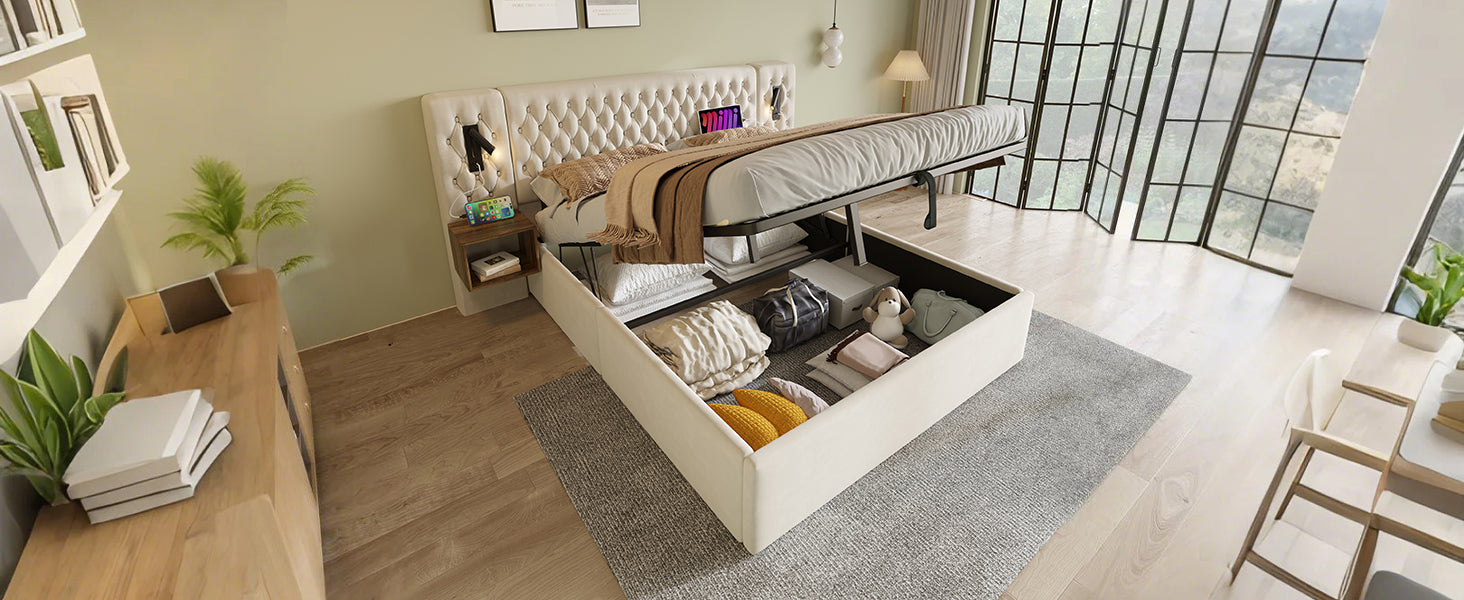 Logidon bedsysteem beige 160x200 cm hydraulisch opbergmatras