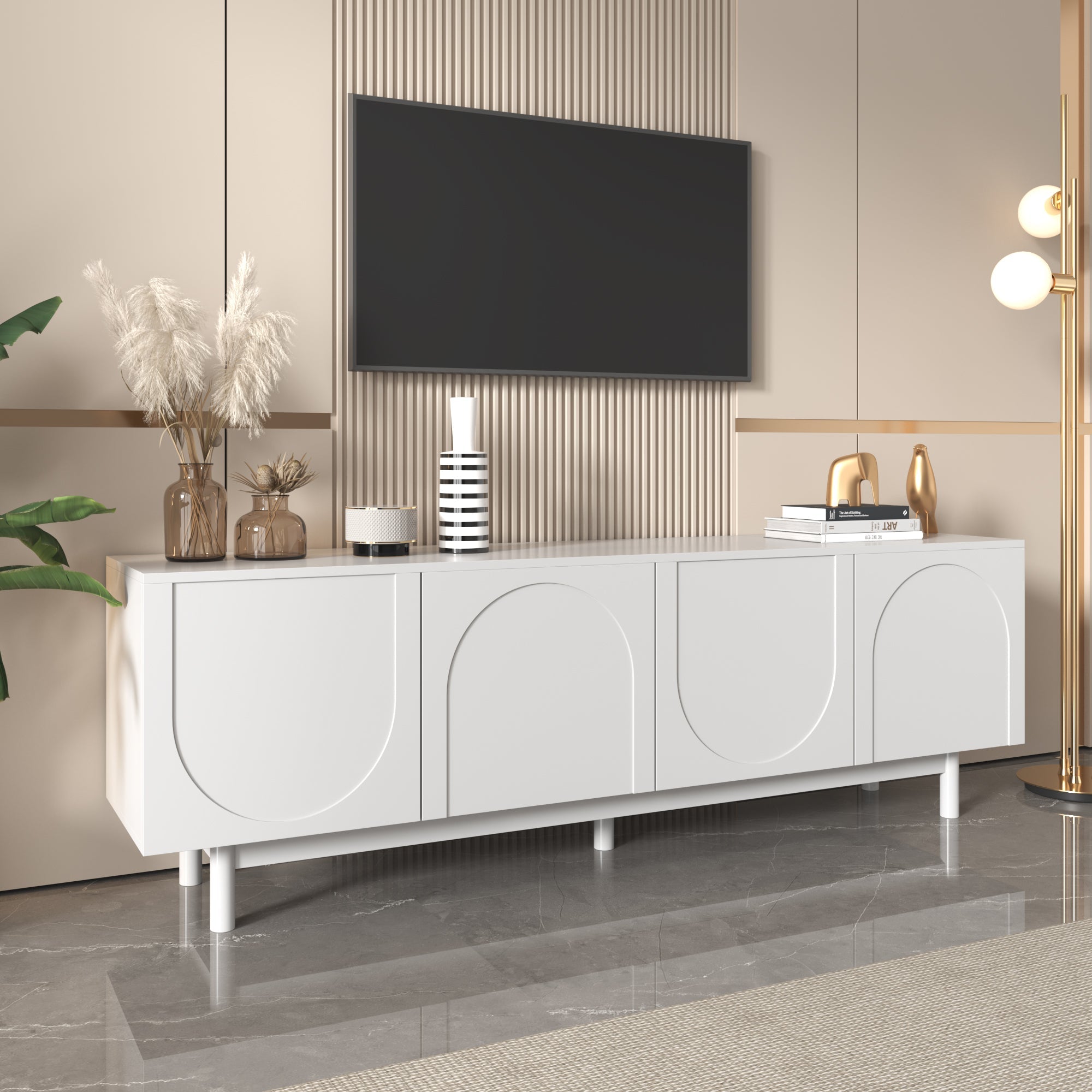 Logidon Lightweight lowboard TV furniture in luxury style white 175 cm