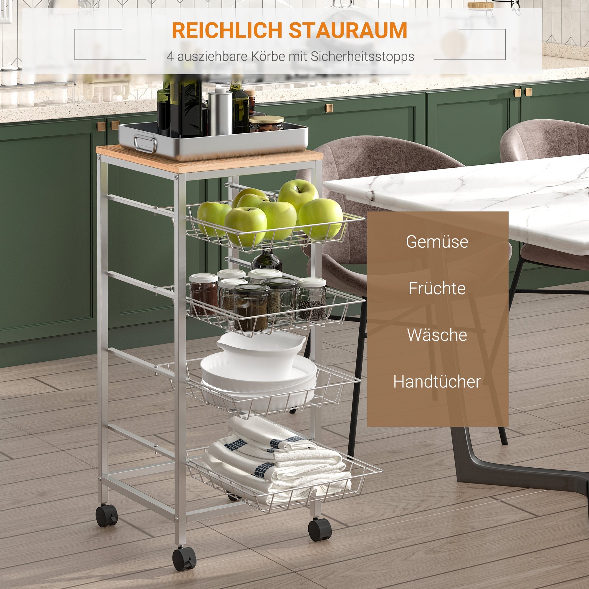 Logidon serving trolley silver 36.5x36.5x89 cm with metal baskets