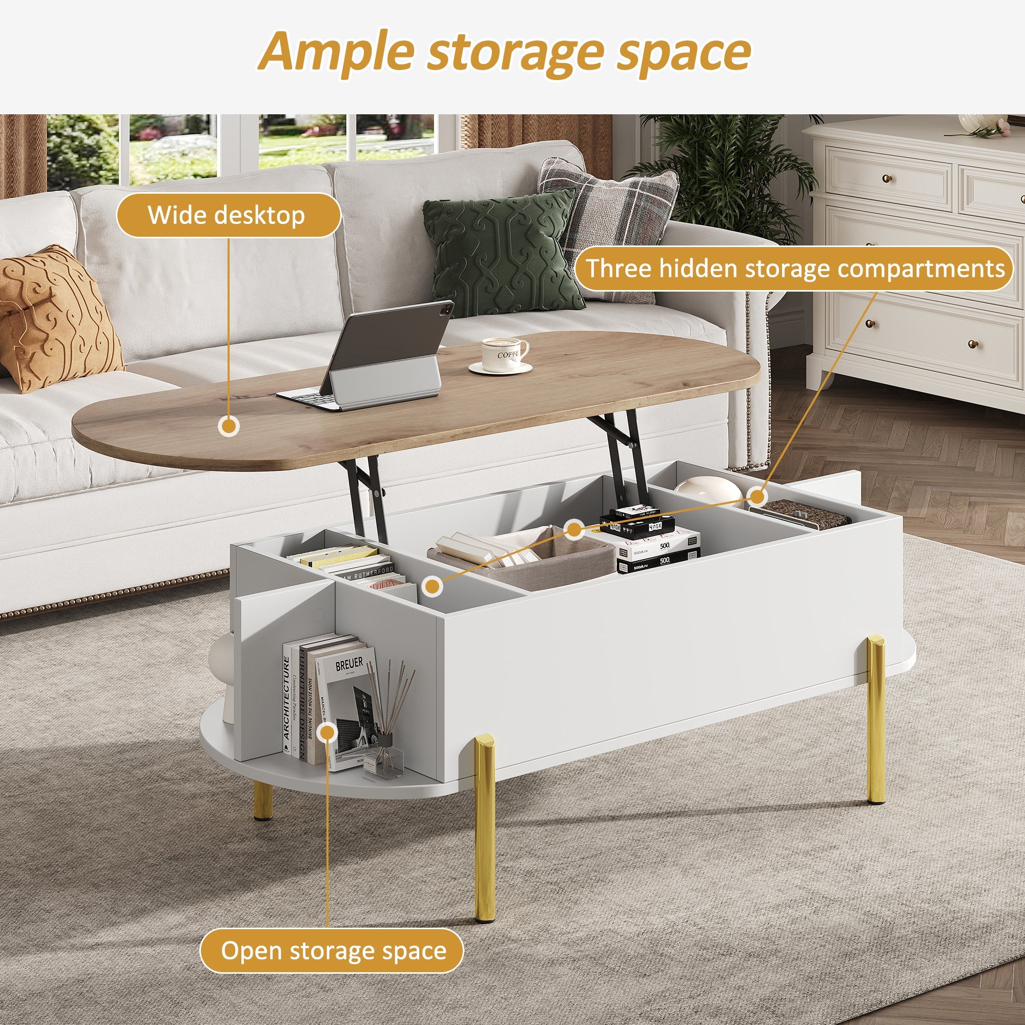 Logidon Verstelbare Salontafel 120x50x43 cm Met Opbergruimte Wit Hout