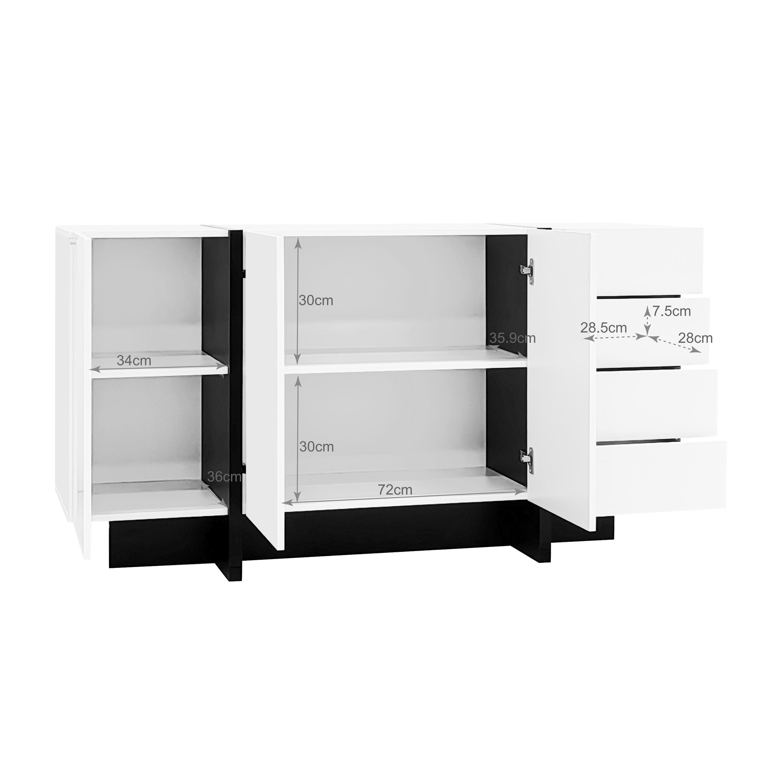 Logidon wit hoogglans dressoir 150x40x80,5 2 deuren 4 lades