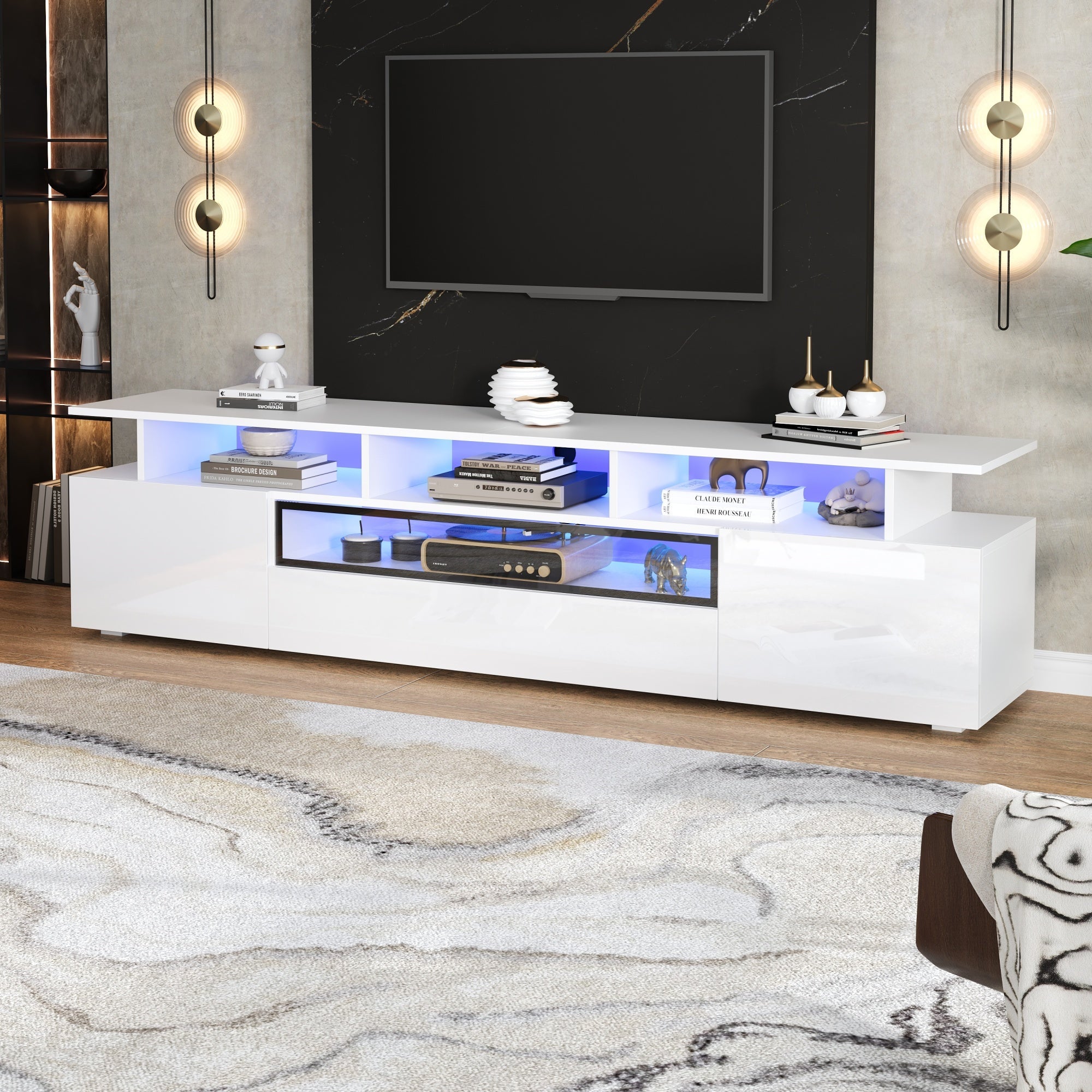 Logidon TV-meubel wit 180x38x45 cm met LED-verlichting 2 deuren 1 lade
