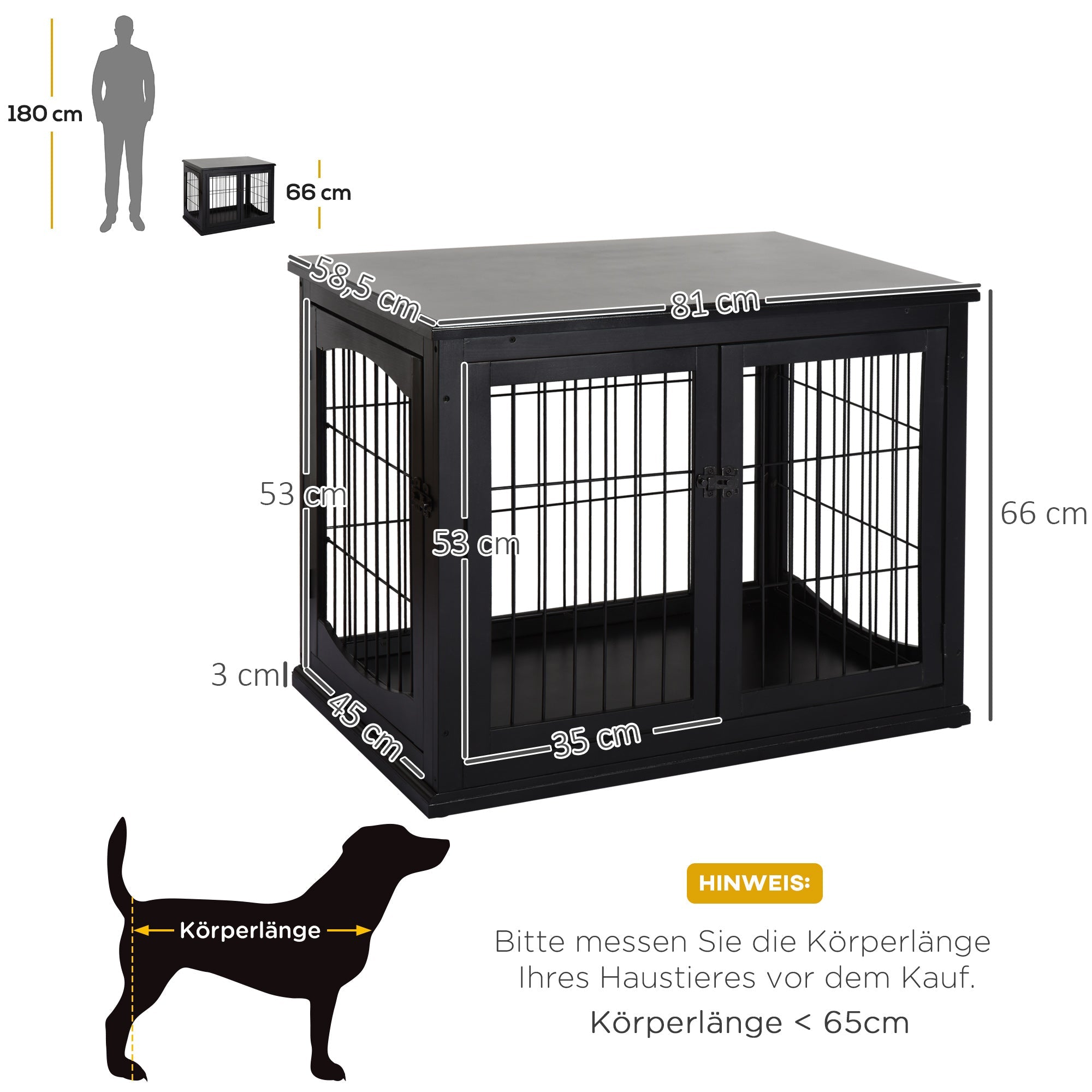 Logidon Hondenkennel met tafelblad 81x58,5x66 cm Zwart