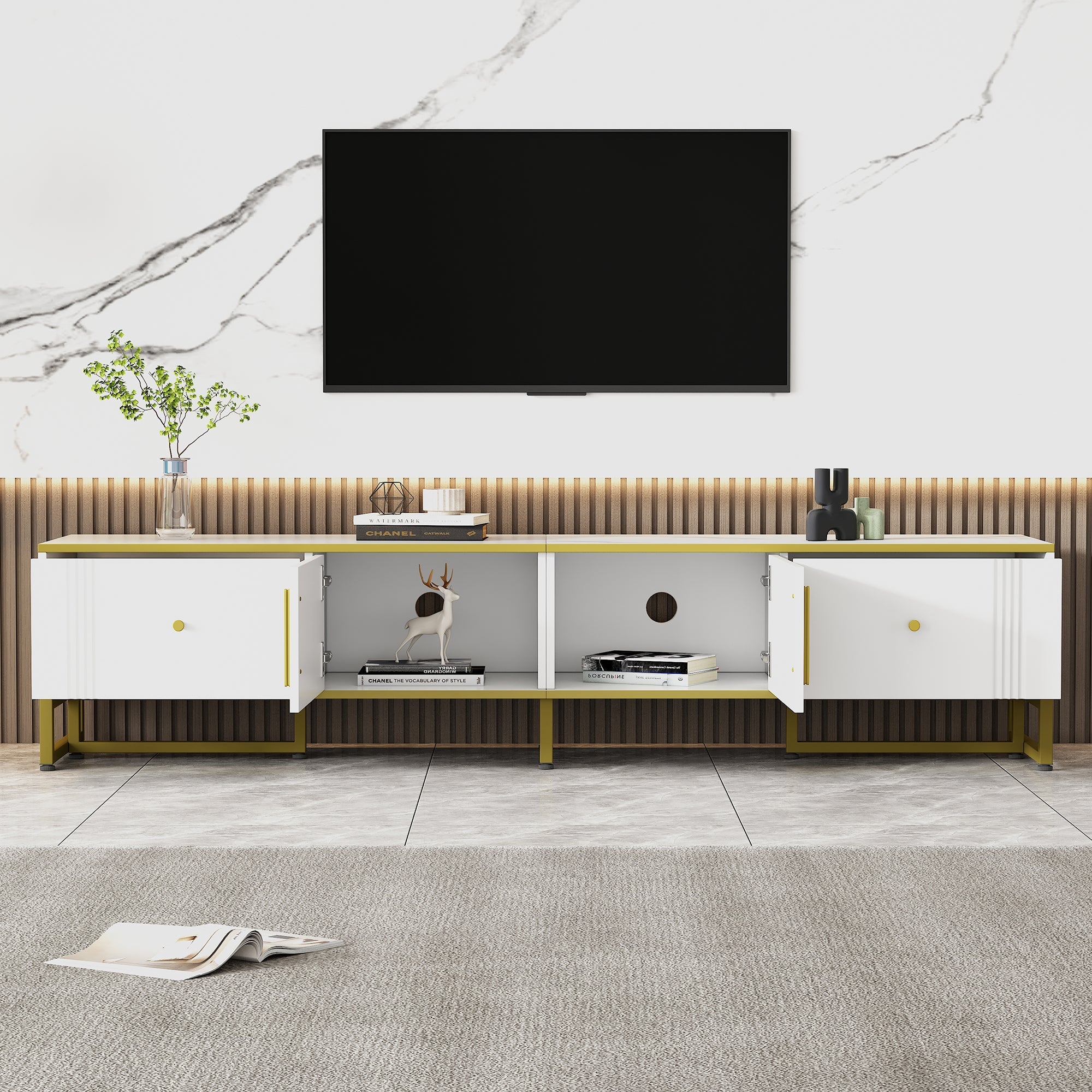 Logidon Elegant Wit TV-meubel 180x40x40 cm Gouden Trim