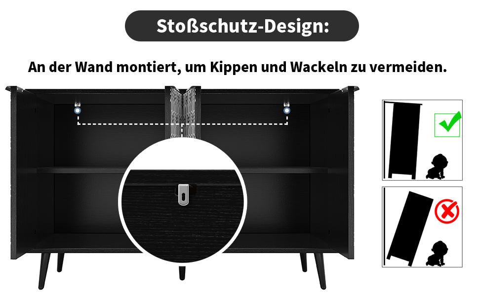 Logidon eetkamerkast 120x35x78 cm zwart met visgraatmotief