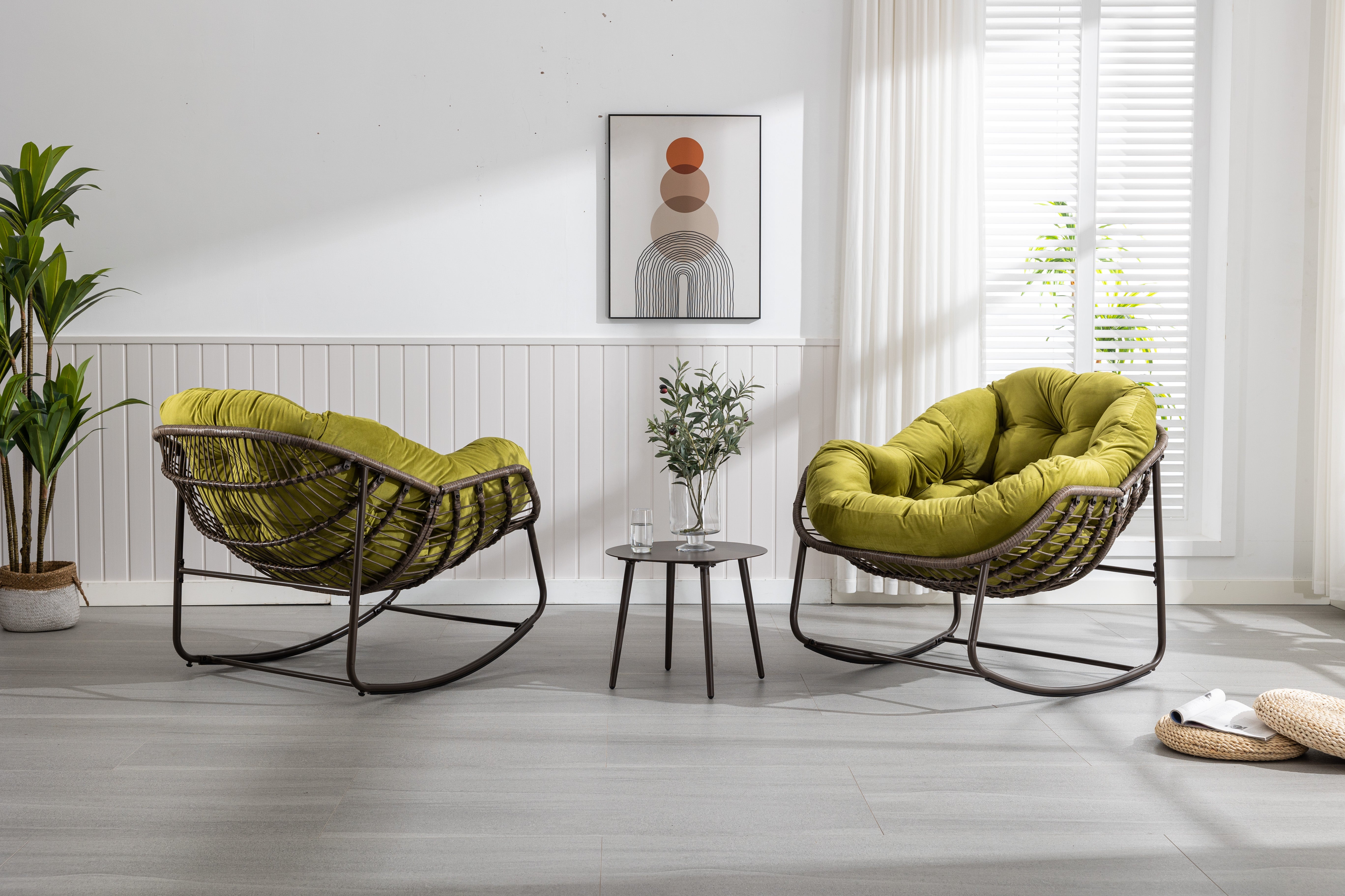 Logidon Outdoor Rotan Schommelstoel Olijfgroen Met Gewatteerd Kussen