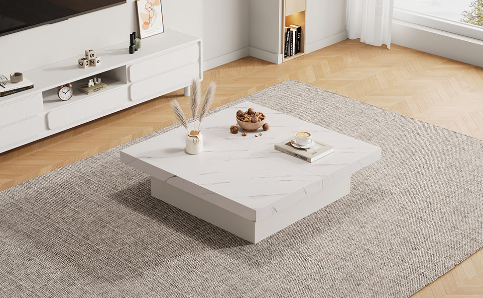 Logidon vierkante salontafel wit marmerlook 90x90x25 cm met lades
