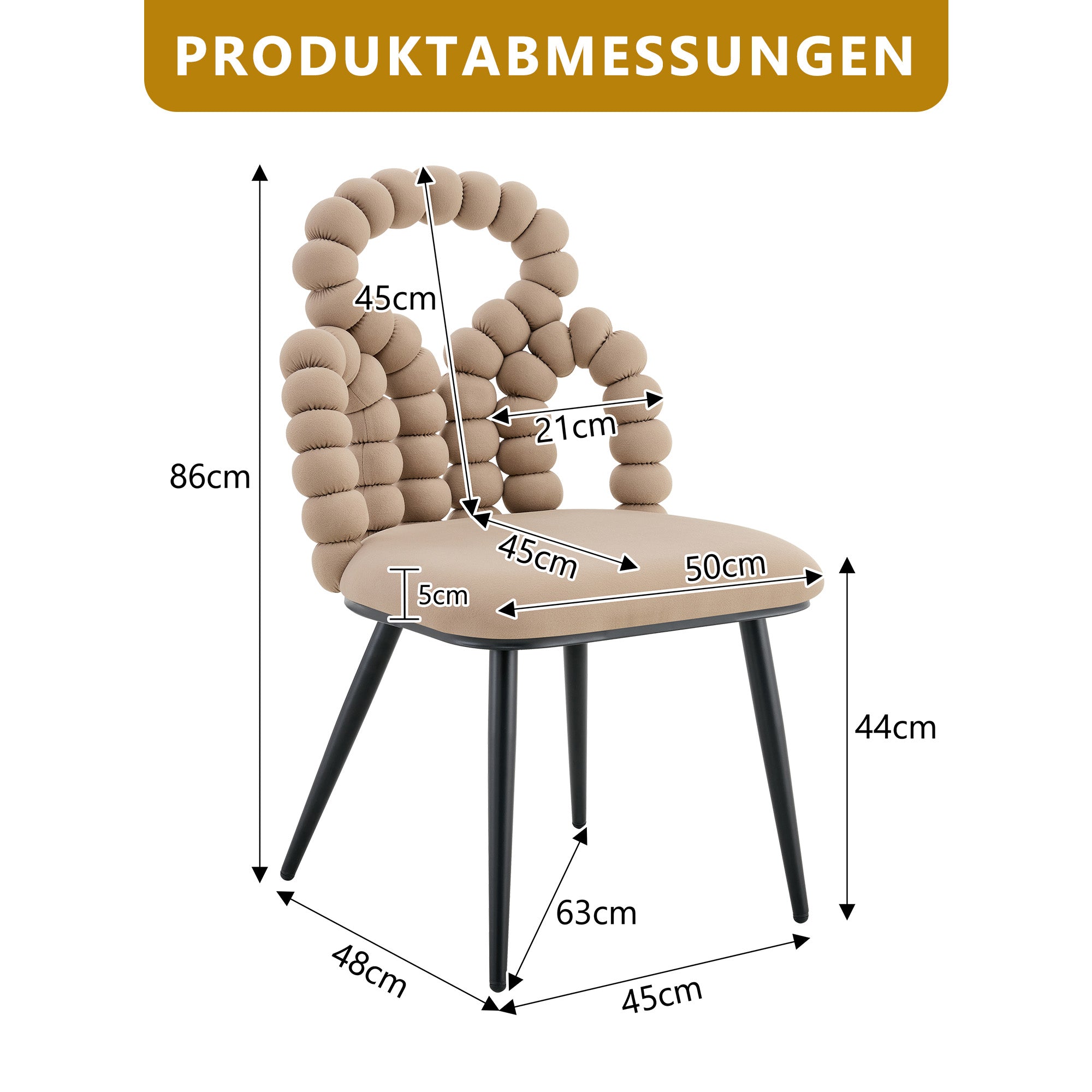 Logidon beige fluwelen eetkamerstoelen set met 2 kogelketting rugleuning