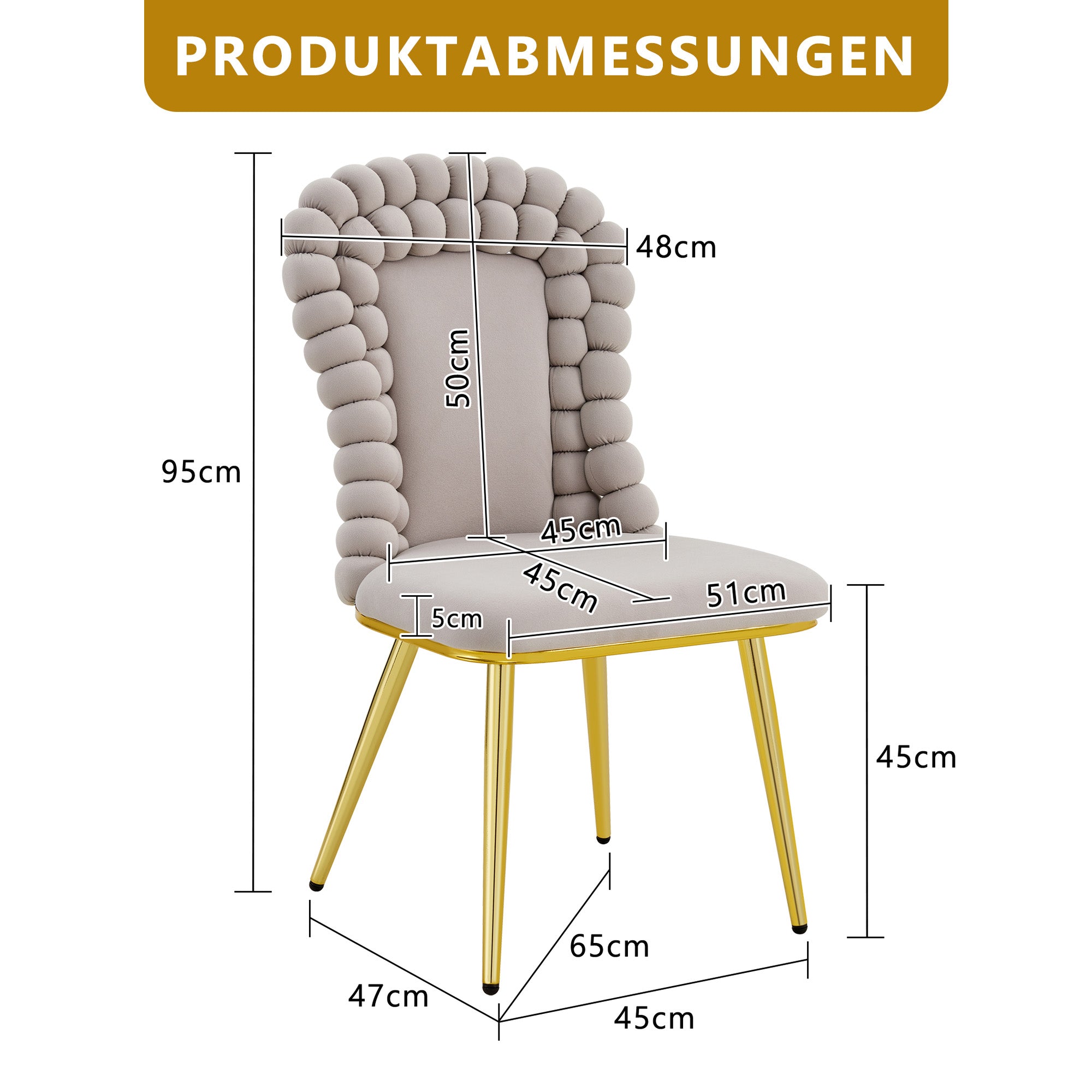 Logidon Set van 2 lichtgrijze fluwelen eetkamerstoelen met rugleuning met kogelketting