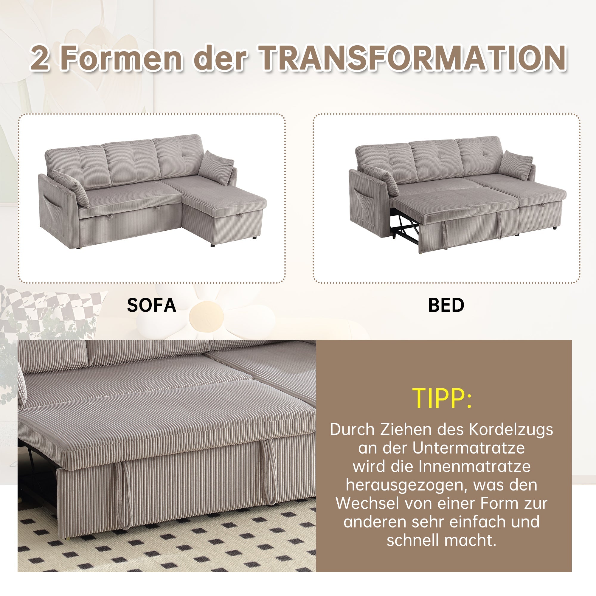 Logidon Modulaire Hoekbank Fluweel Donkergrijs Met Uitschuifbaar Bed