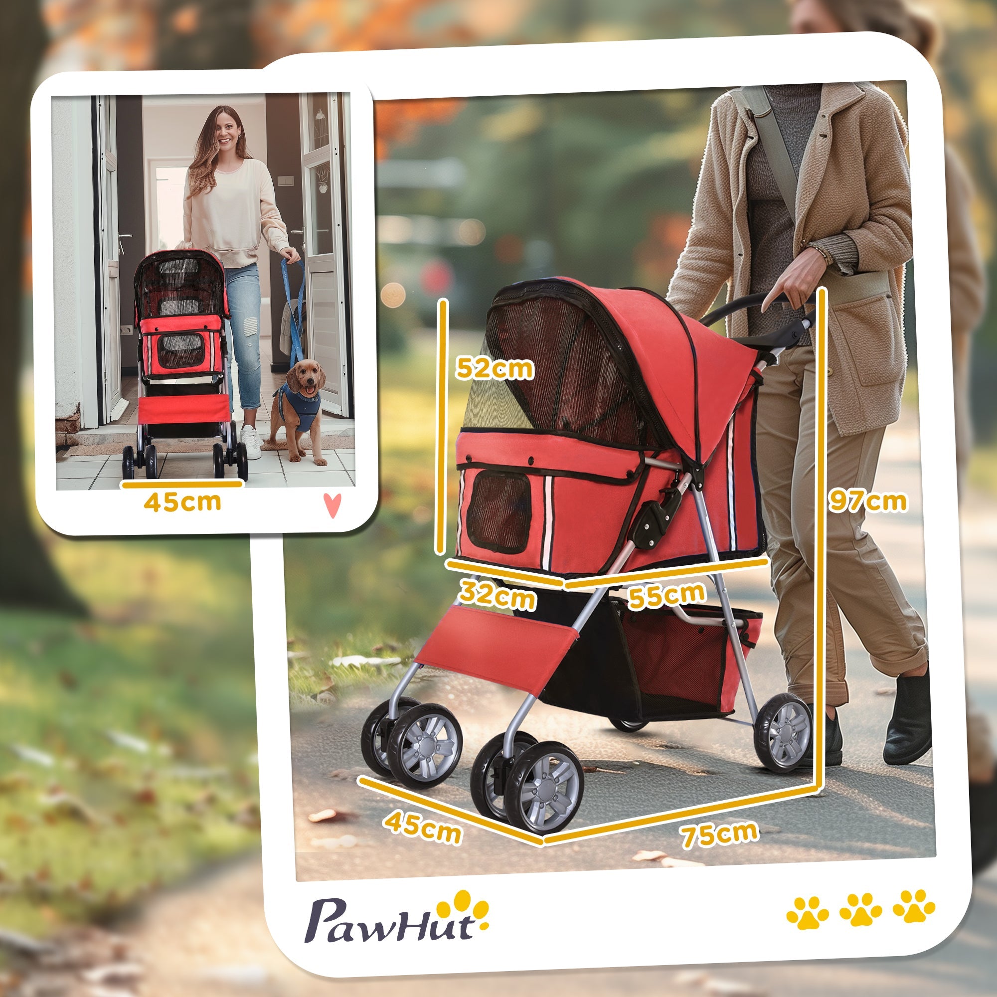 Logidon Hondenbuggy Rood Lichtgewicht Opvouwbaar voor honden Compact Stijlvol