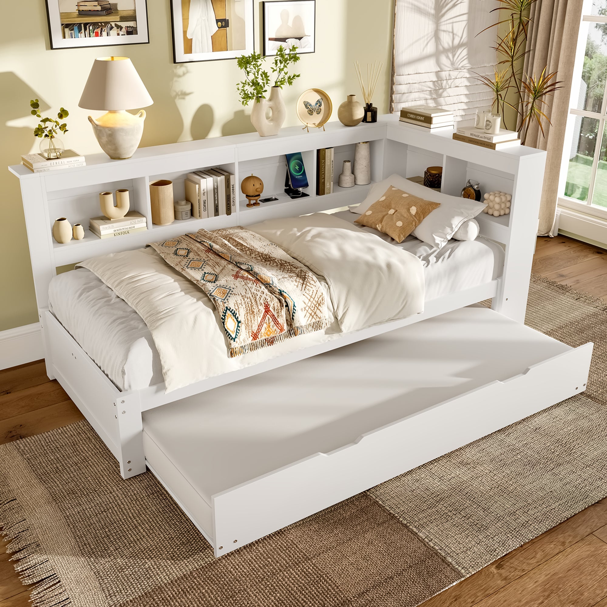 Logidon Daybed 90x200 cm witte slaapbank met USB-aansluiting