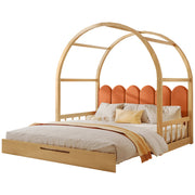 Logidon Uitschuifbaar boogdakbed 140x100 140x200 naturel oranje