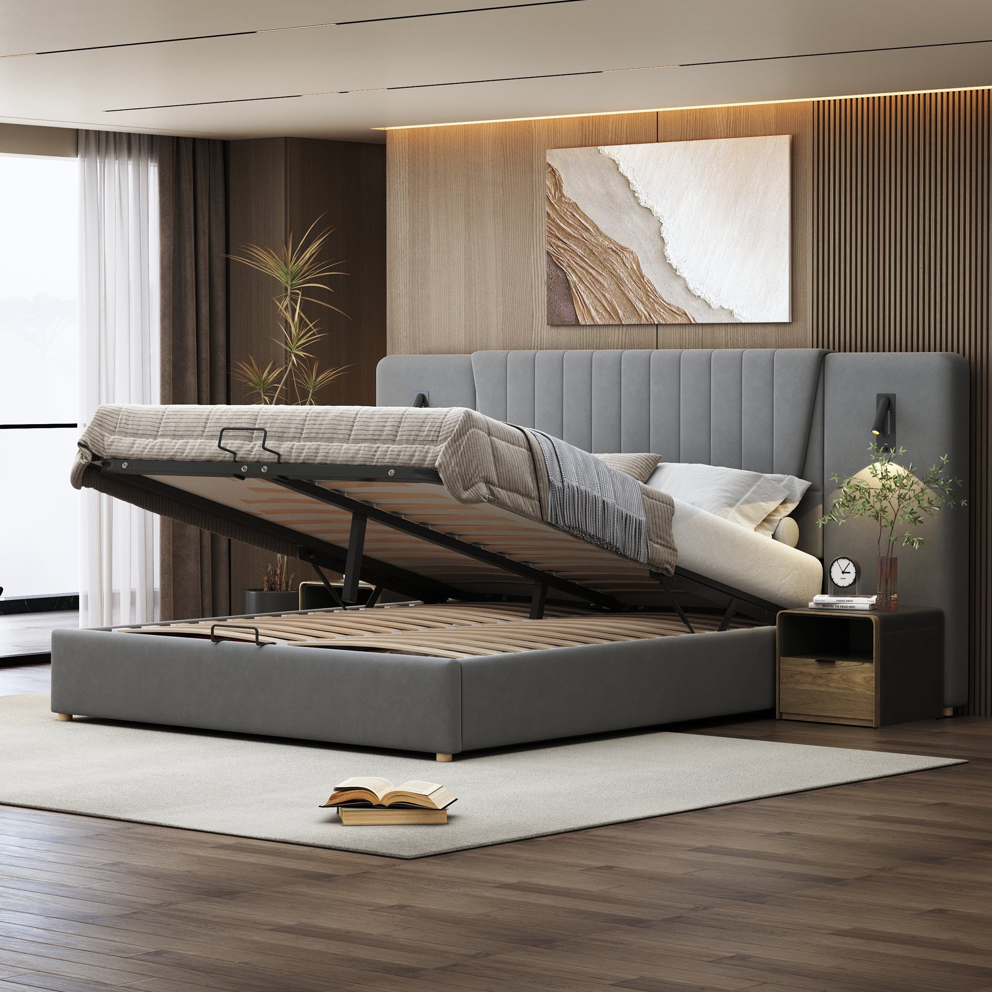 Logidon gestoffeerd bed 180x200 cm grijs met extra lange rugleuning