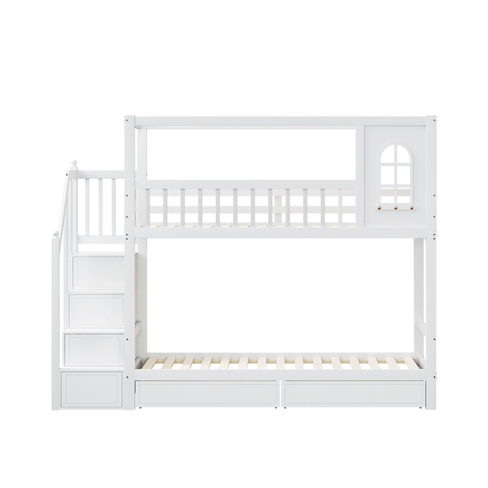 Logidon stapelbed 90x200 cm wit massief houten huisvorm met lades
