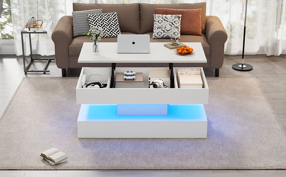 Logidon salontafel LED-verlichting en opbergruimte wit 100x50 cm