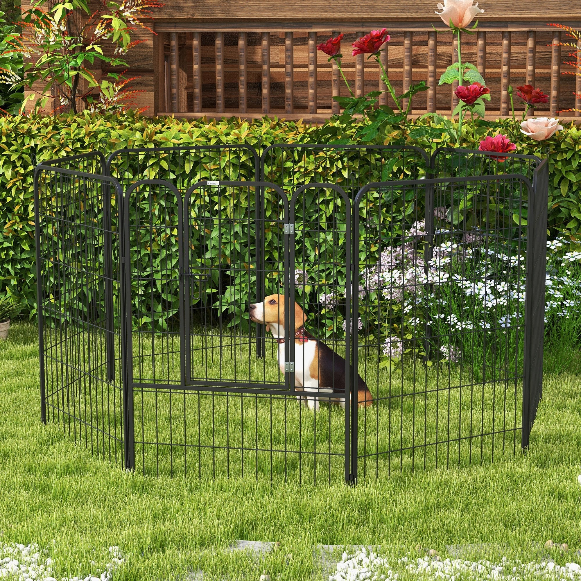 Logidon Puppy Run Zwart metalen box met deur 79x100 cm