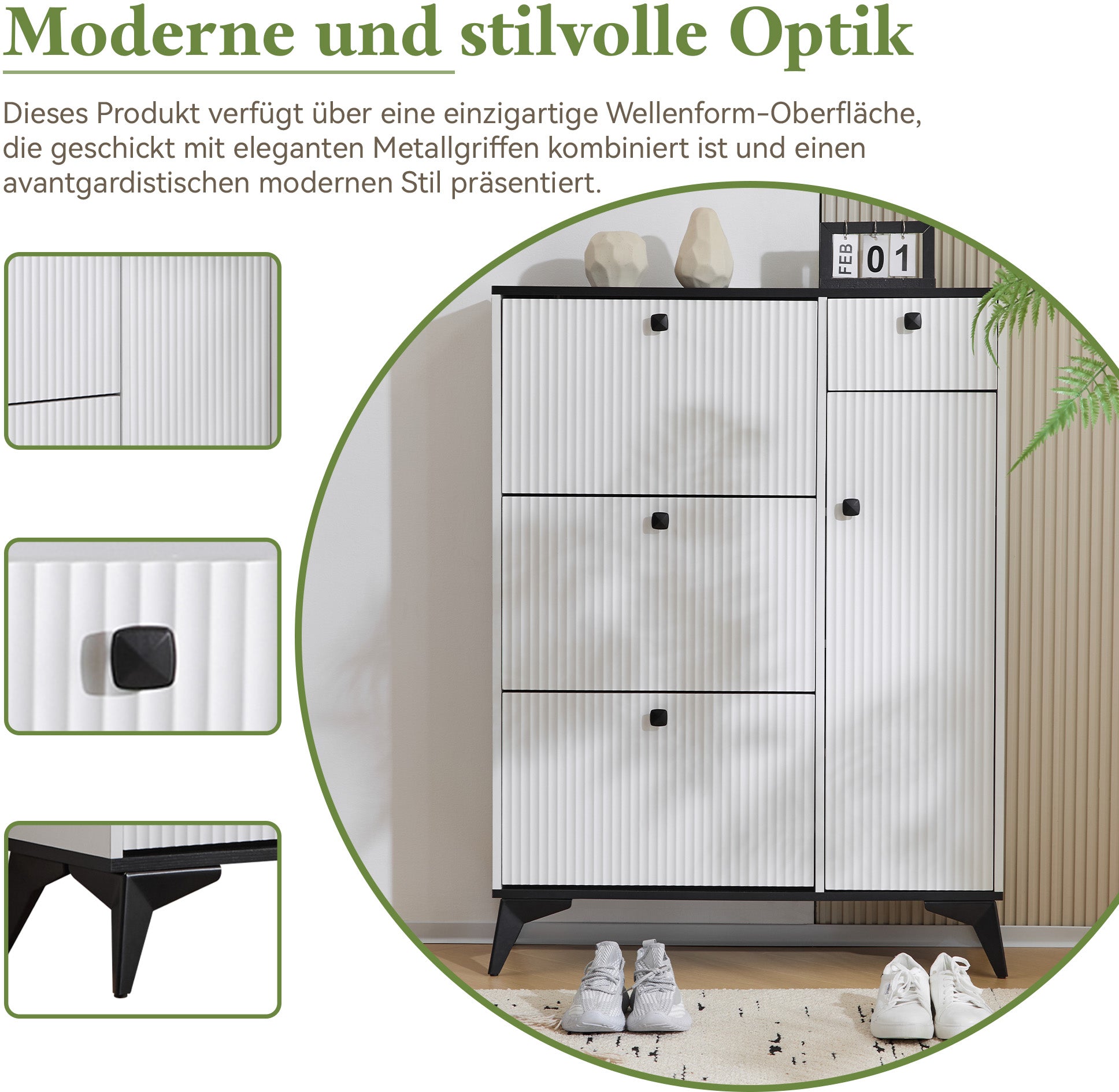 Logidon schoenenkast wit zwart H 121 cm 3 kleppen 1 lade 1 deur