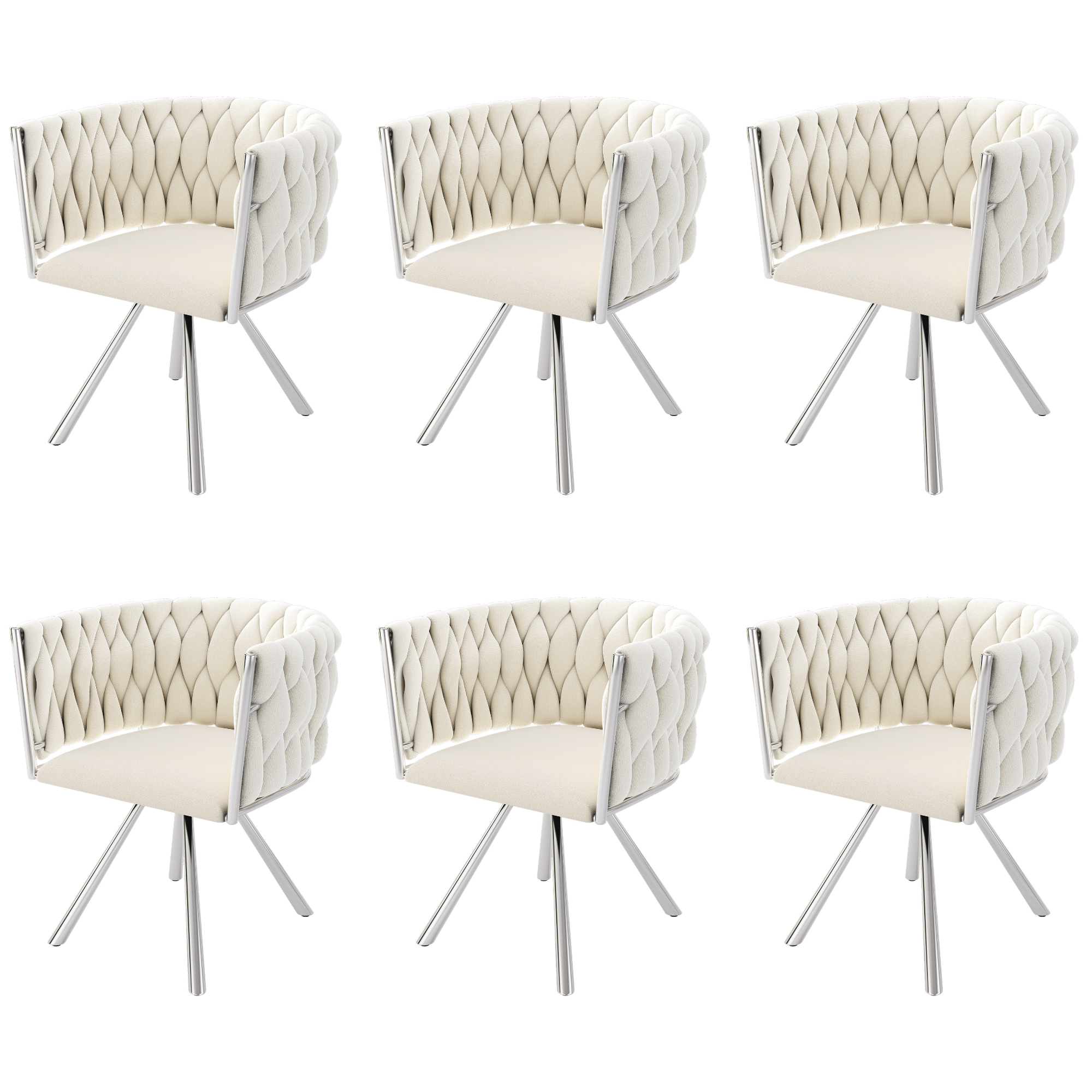 Logidon Eetkamerstoel fluweel Draaistoel Metaal Beige Zilver Set van 6