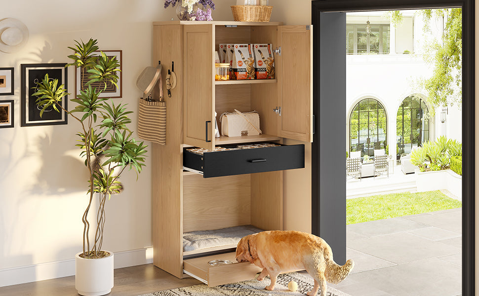 Logidon dierenkast eiken look 79x40x160 voerstation hondenmand