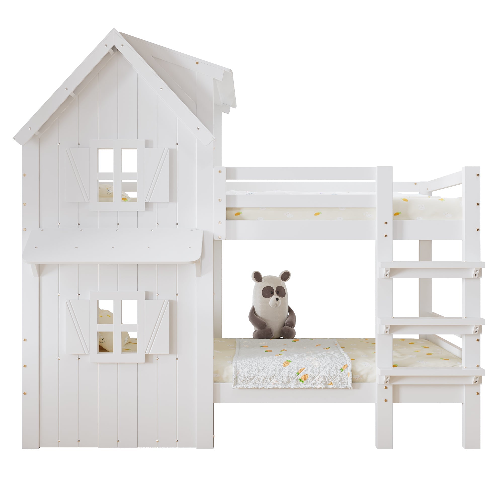 Logidon stapelbed huisstijl 90x200 wit met raam en dak