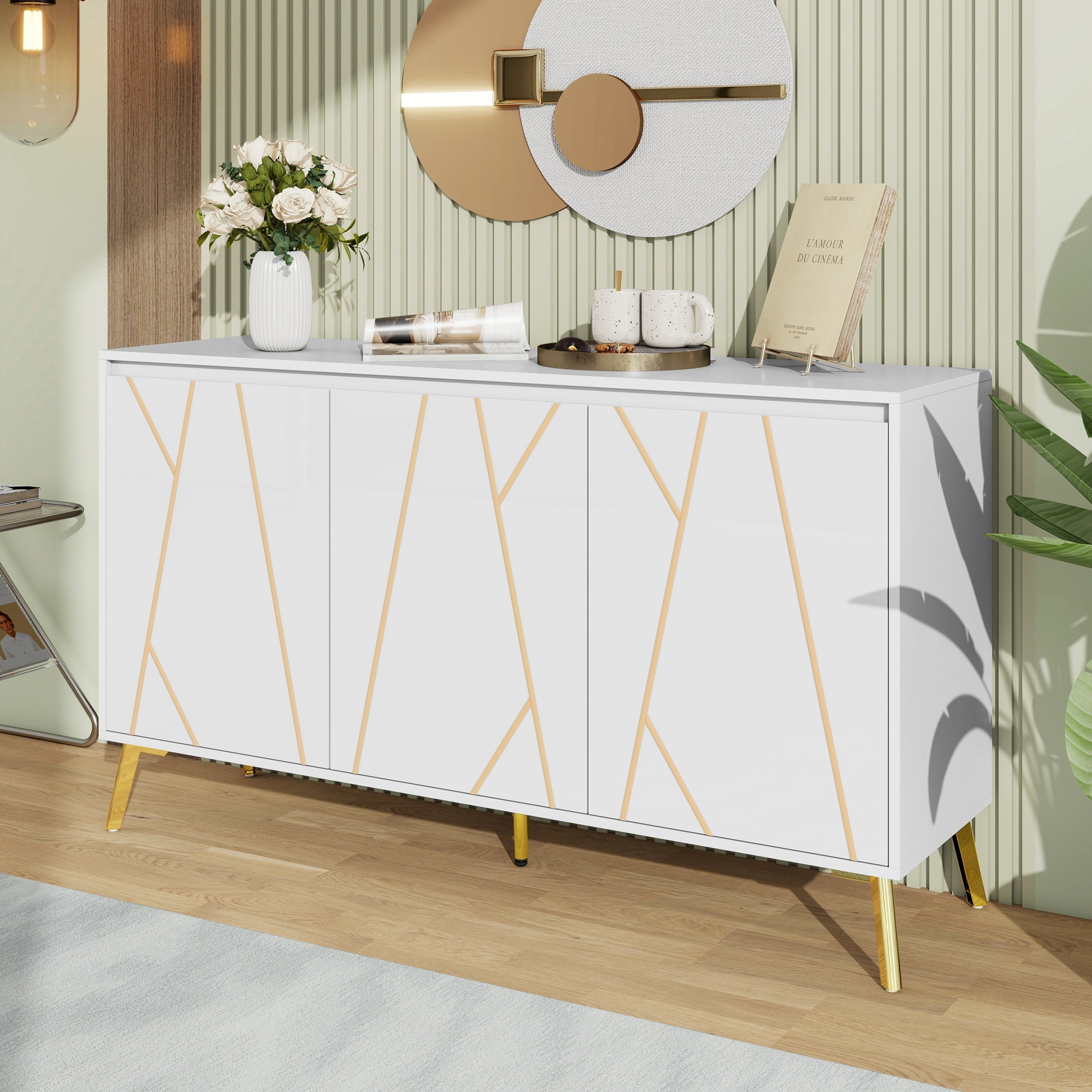 Logidon Dressoir Modern Wit 3-deurs Greeploos 140 cm