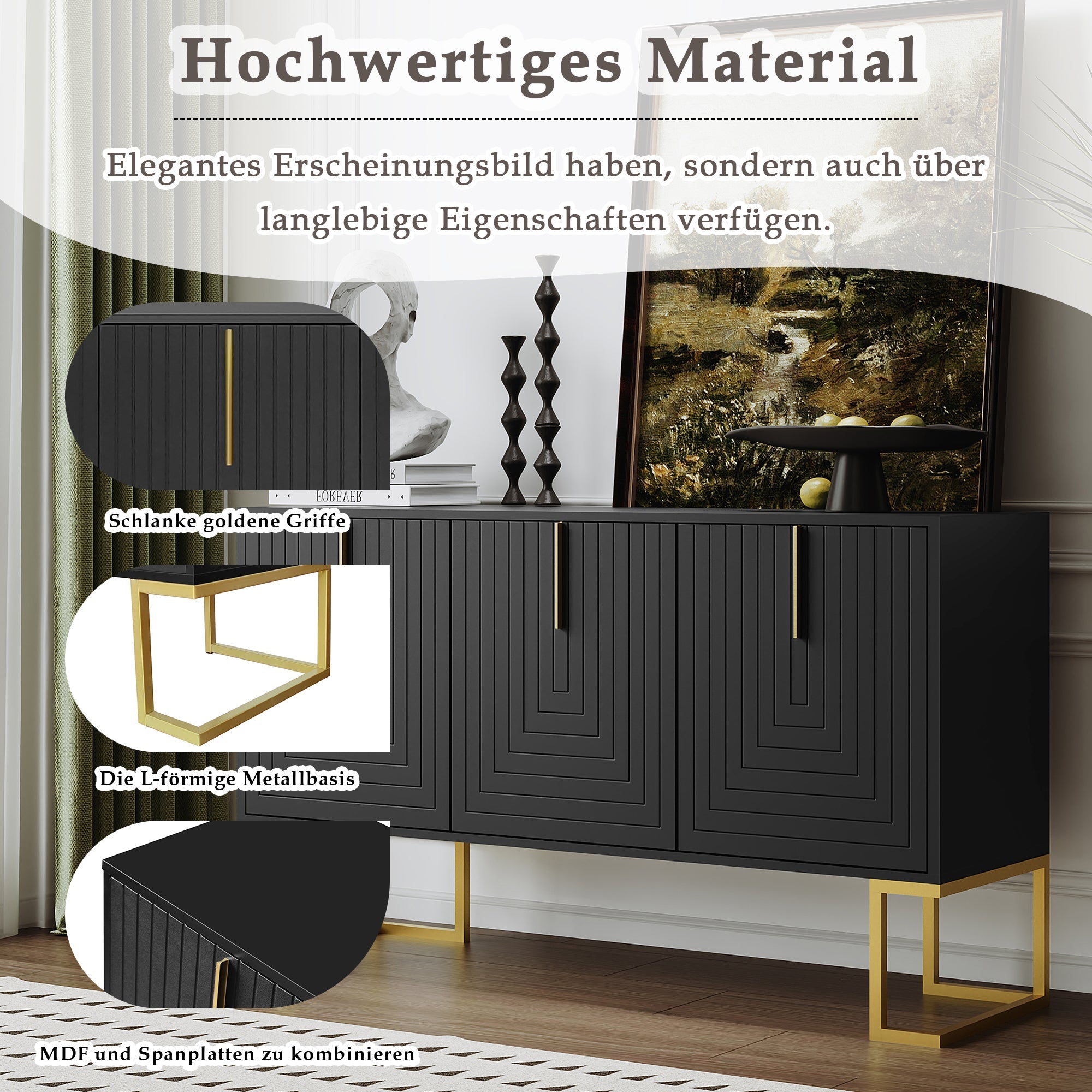 Logidon Dressoir 3 Deurs Zwart Met Verstelbare Planken