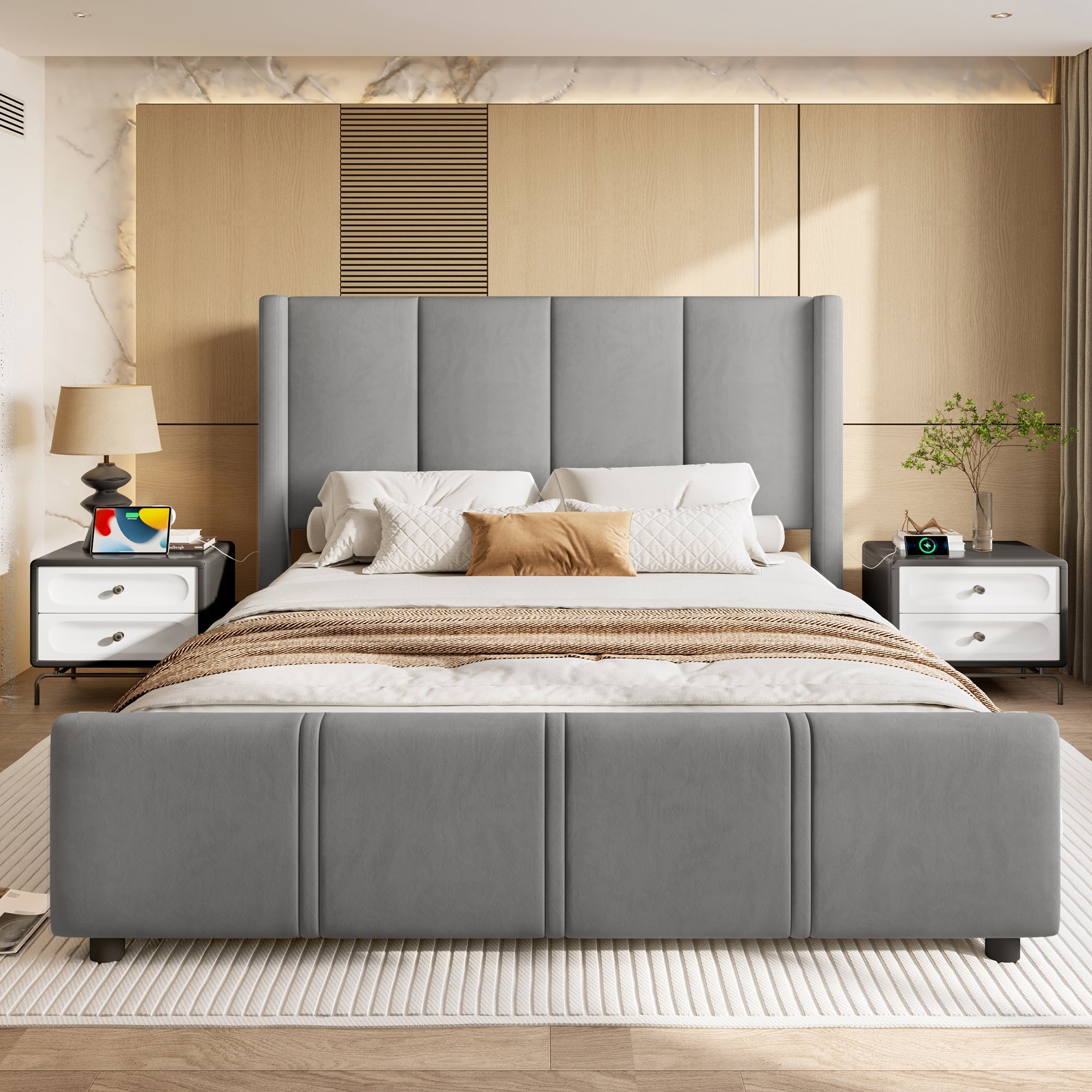 Logidon gestoffeerd bed 160x200 fluweelgrijs met USB-poort