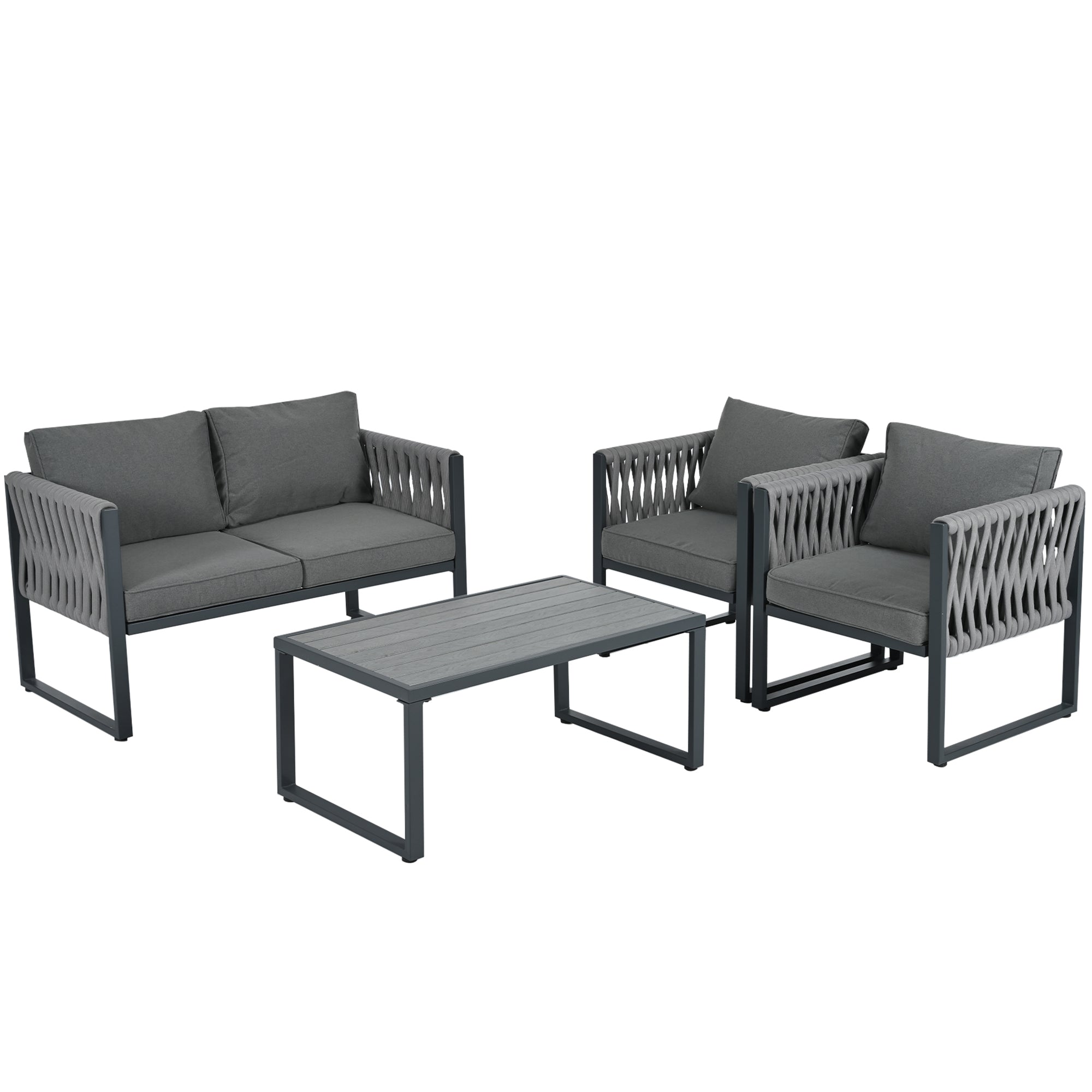 Logidon Tuinloungeset Grijs Touw met Gegalvaniseerd Ijzeren Frame Set van 4