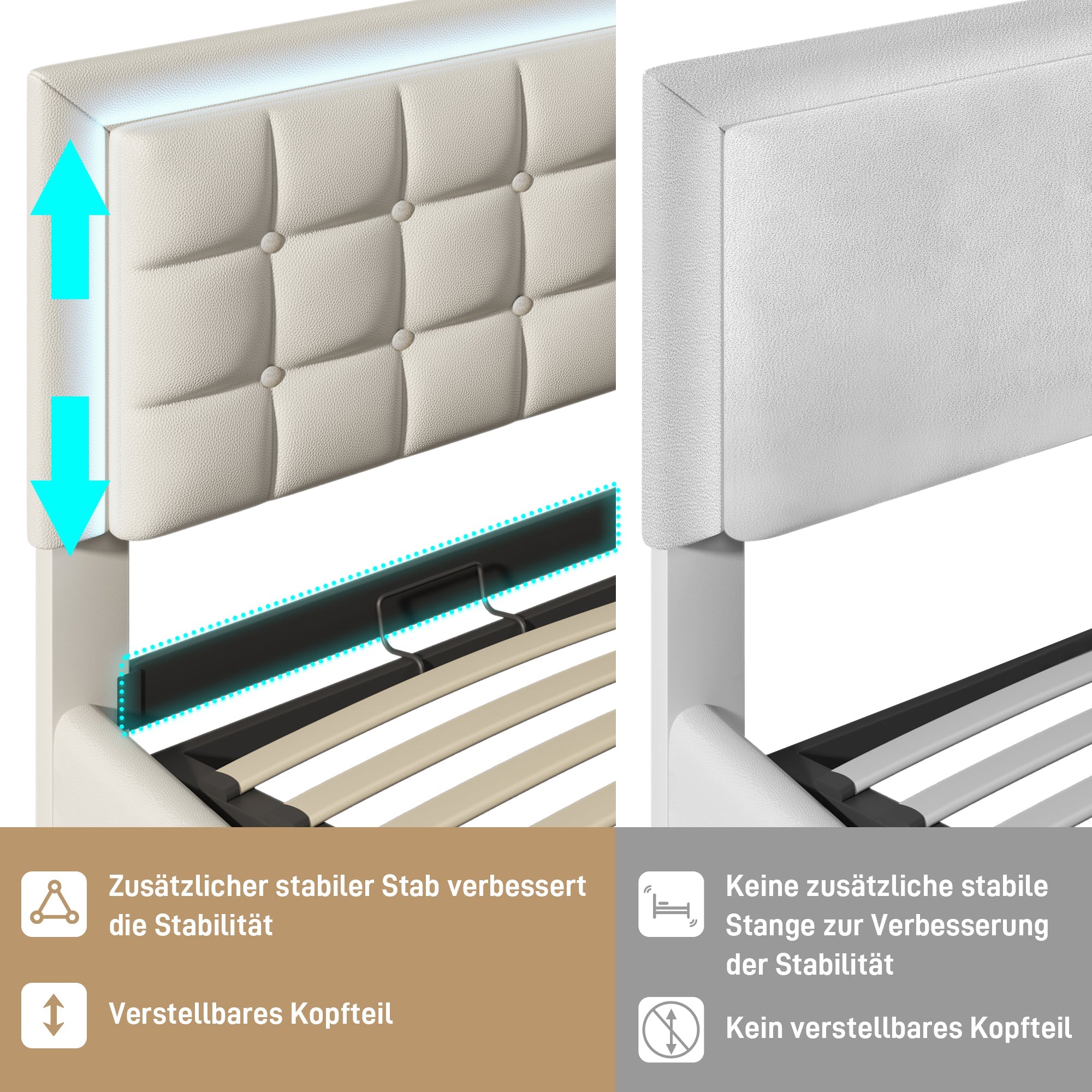 Logidon gestoffeerd bed met lattenbodem en opbergruimte wit 180x200 kunstleer
