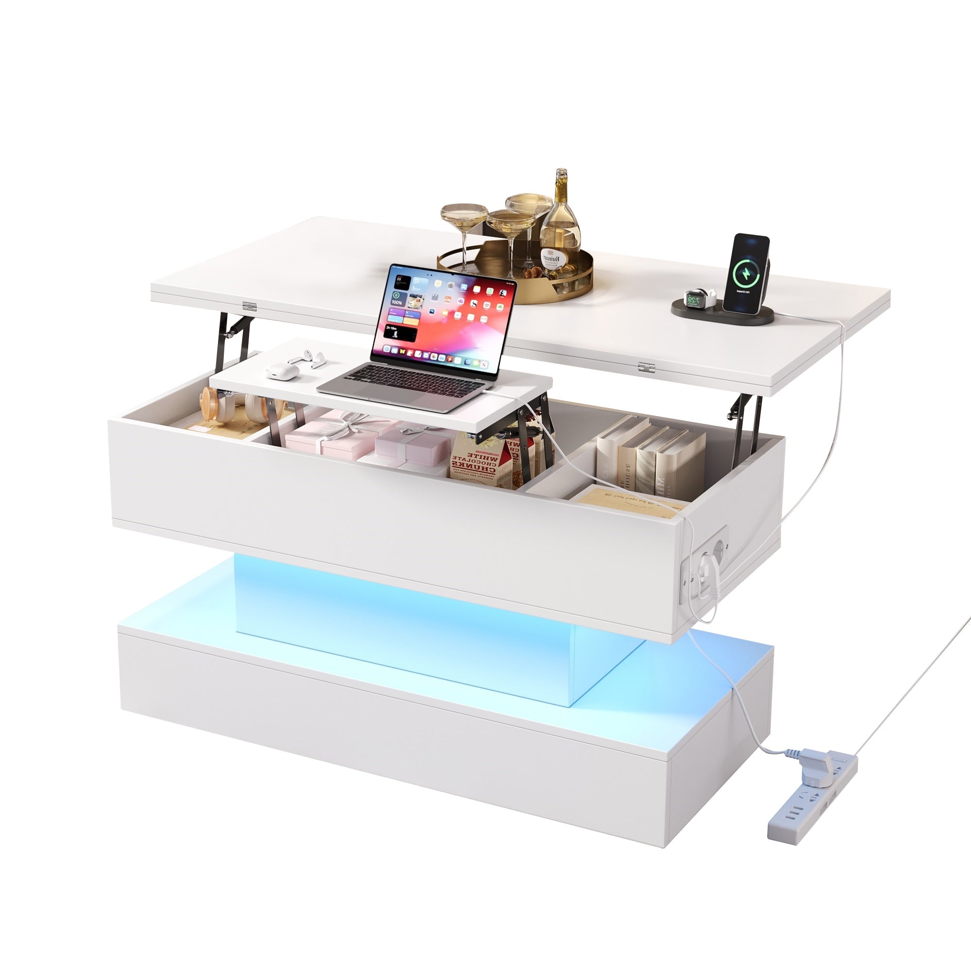 Logidon salontafel met USB-C oplaadaansluiting en LED-licht, in hoogte verstelbaar